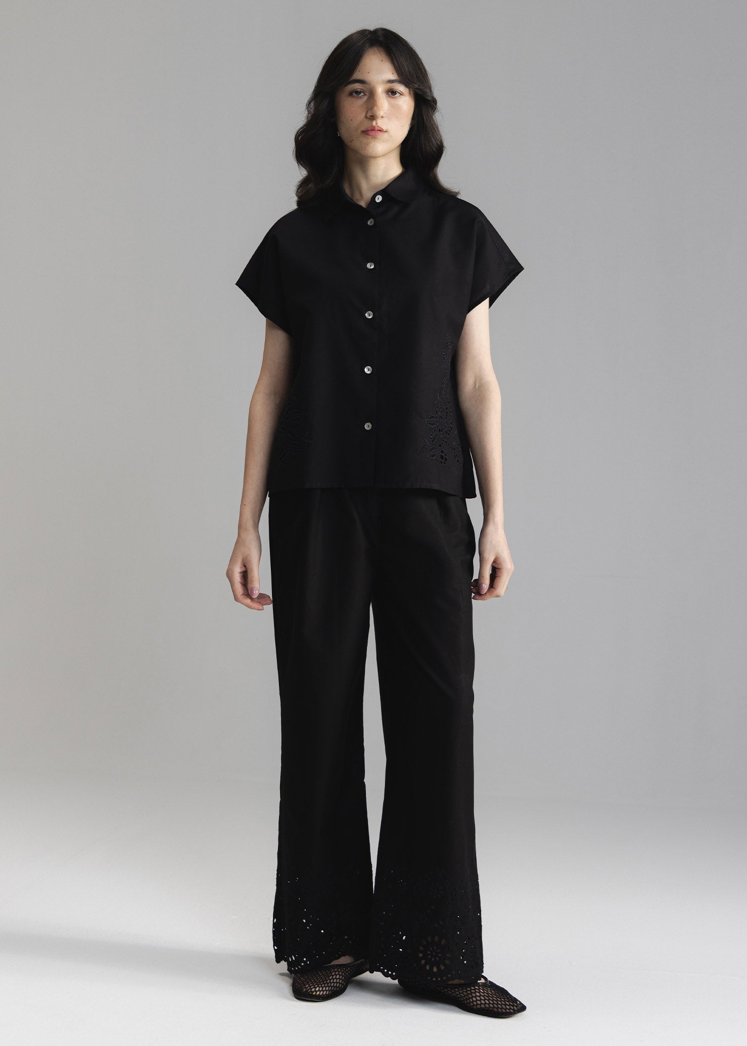 Schiffli Button Down Shirt- WS26-90