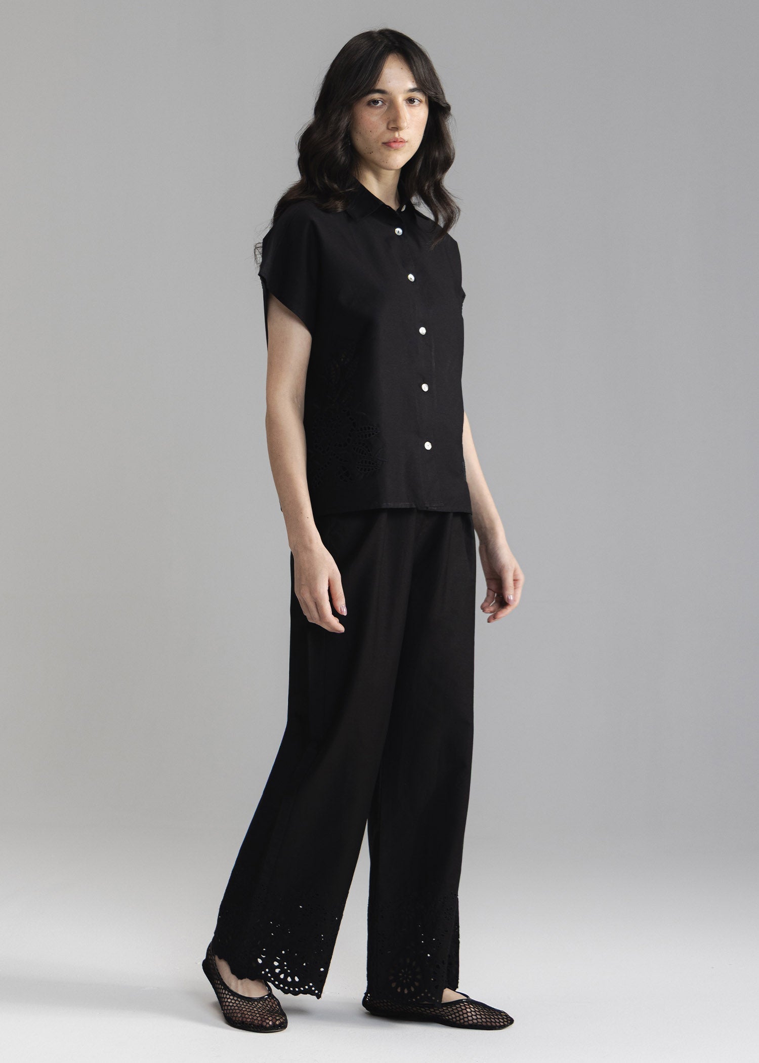 Schiffli Button Down Shirt- WS26-90
