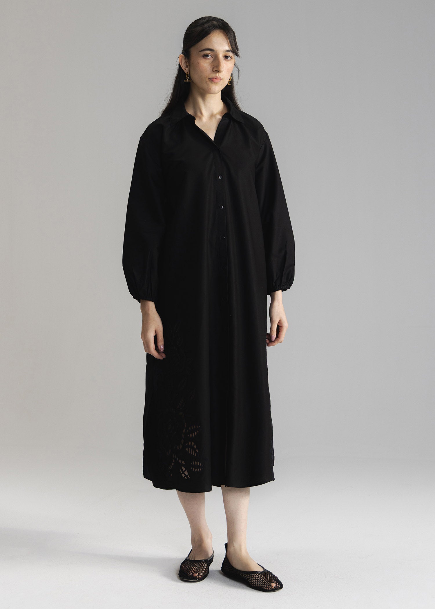 Schiffli Button Down Long Dress= WS26-42