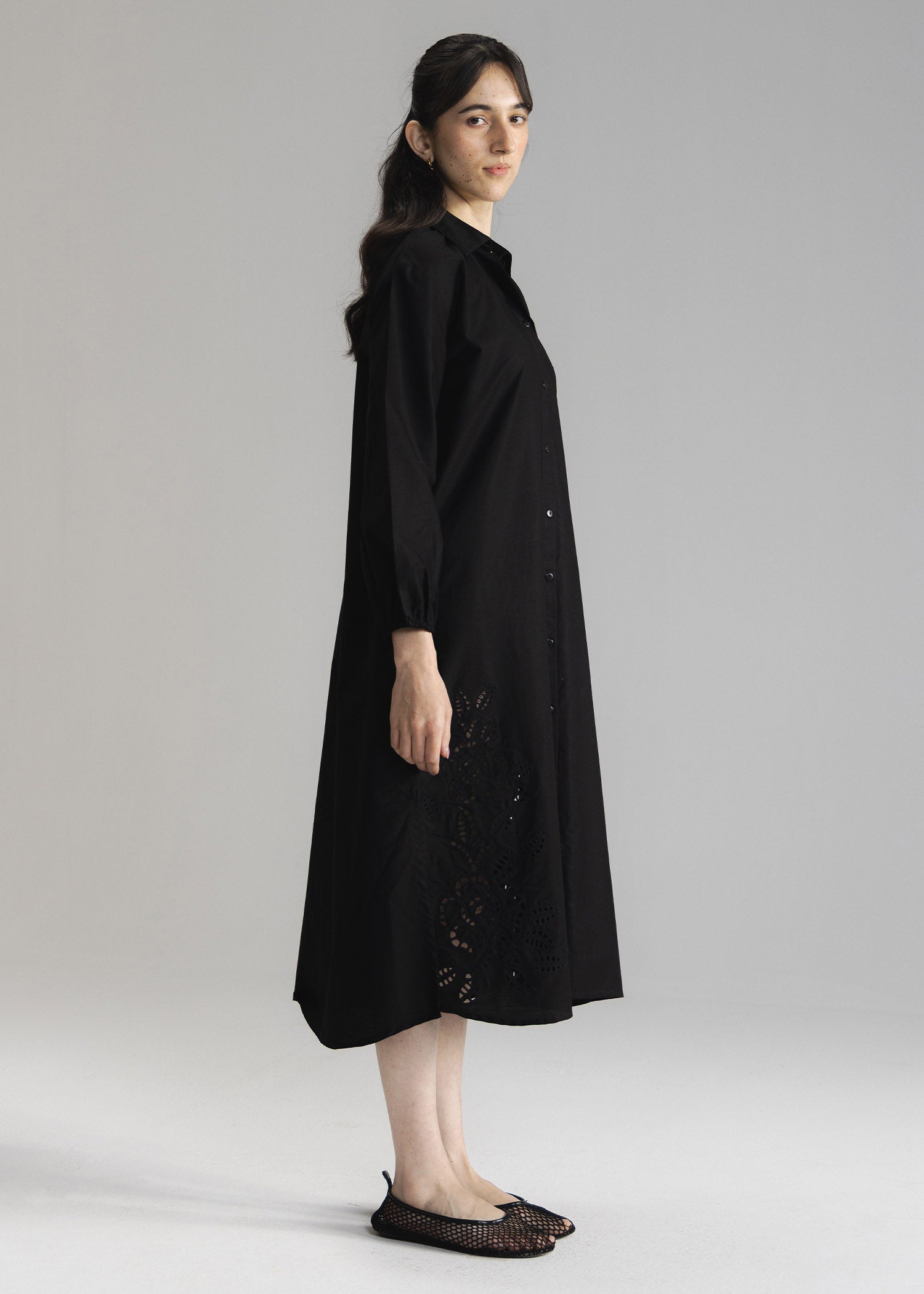 Schiffli Button Down Long Dress= WS26-42