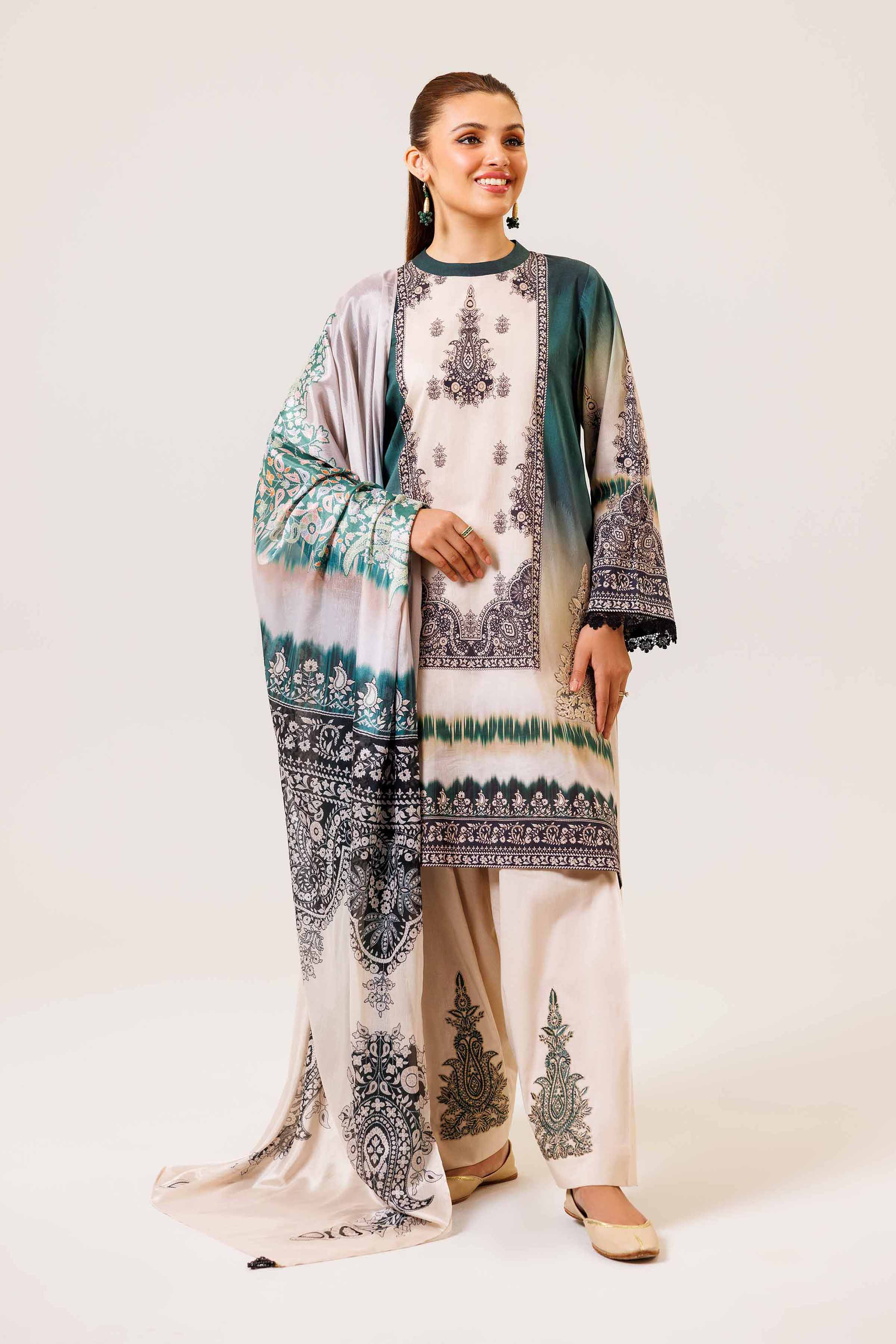 3 Piece - Digital Printed Embroidered Suit - 42401785