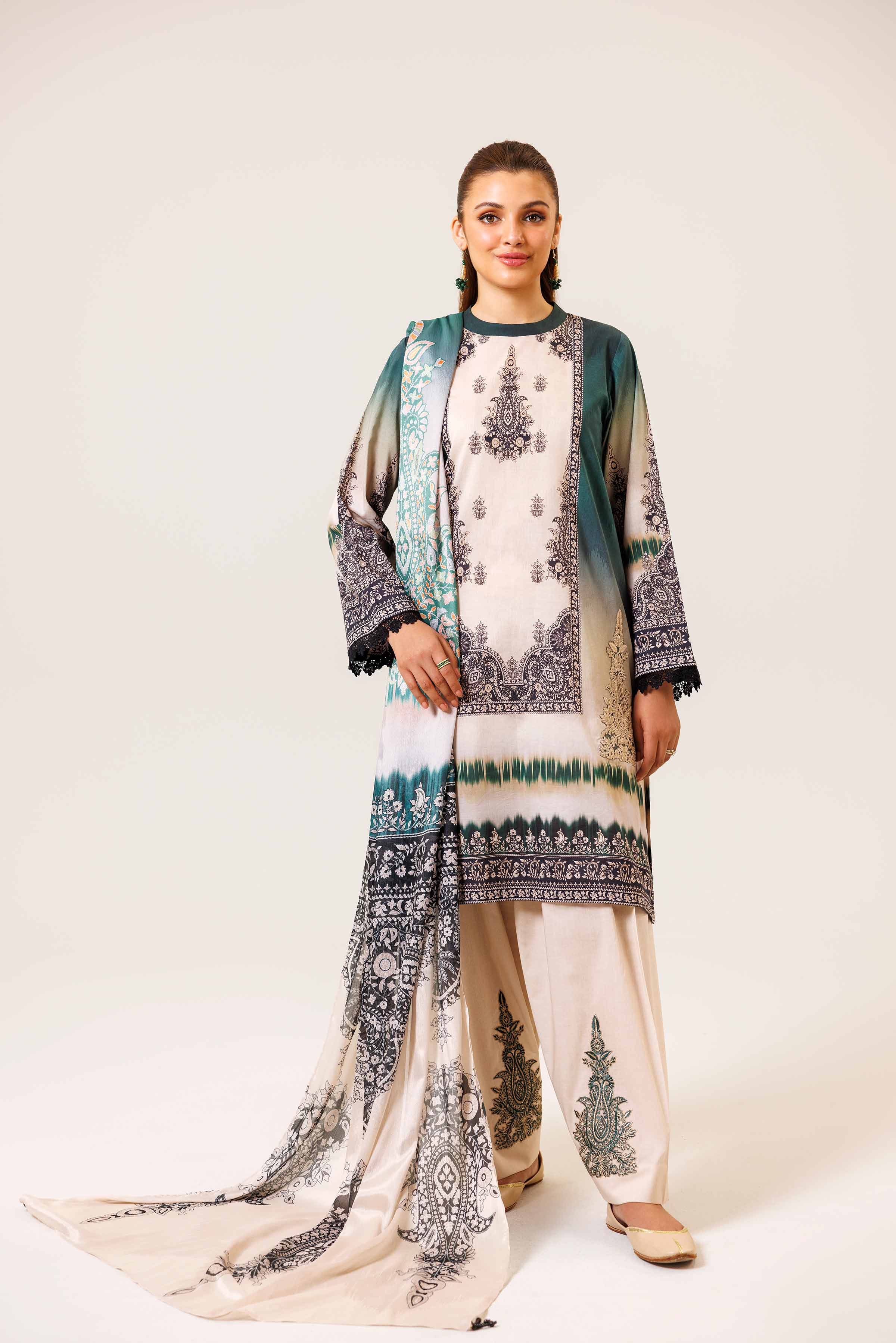 3 Piece - Digital Printed Embroidered Suit - 42401785