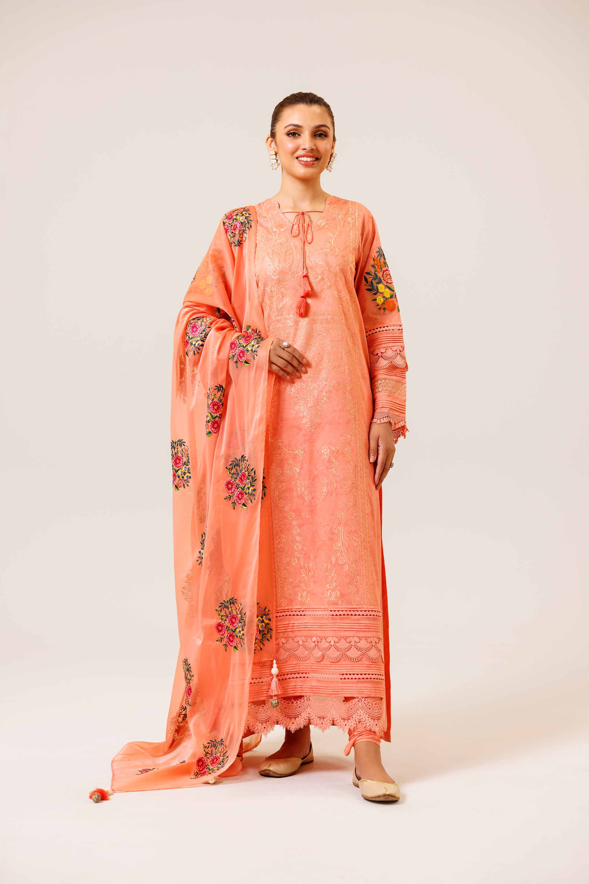 3 Piece - Printed Embroidered Suit - 42401827