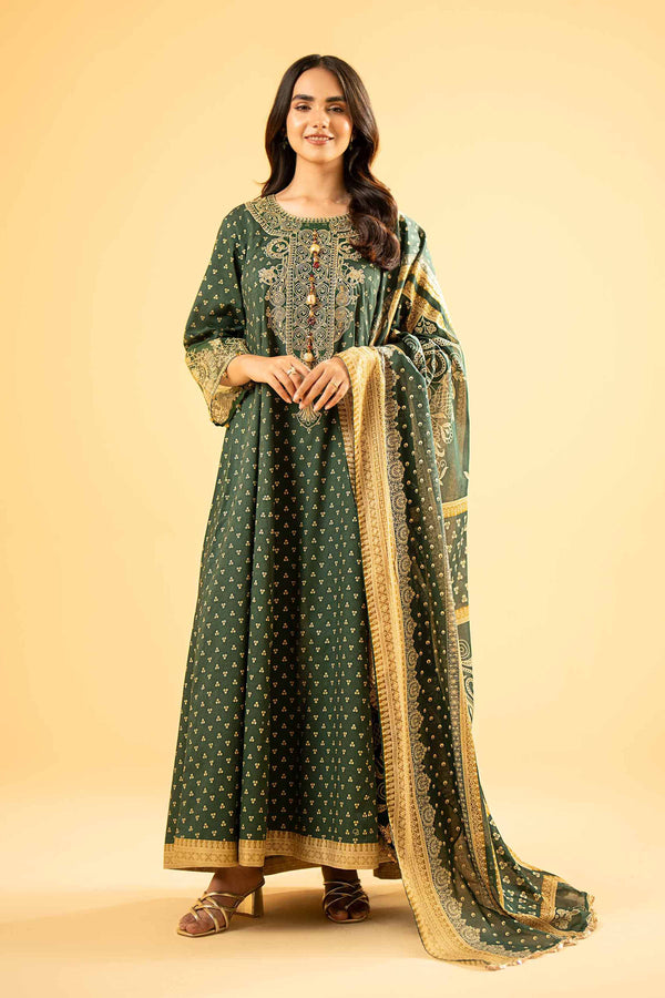 3 Piece - Gold Printed Embroidered Suit - 42401865