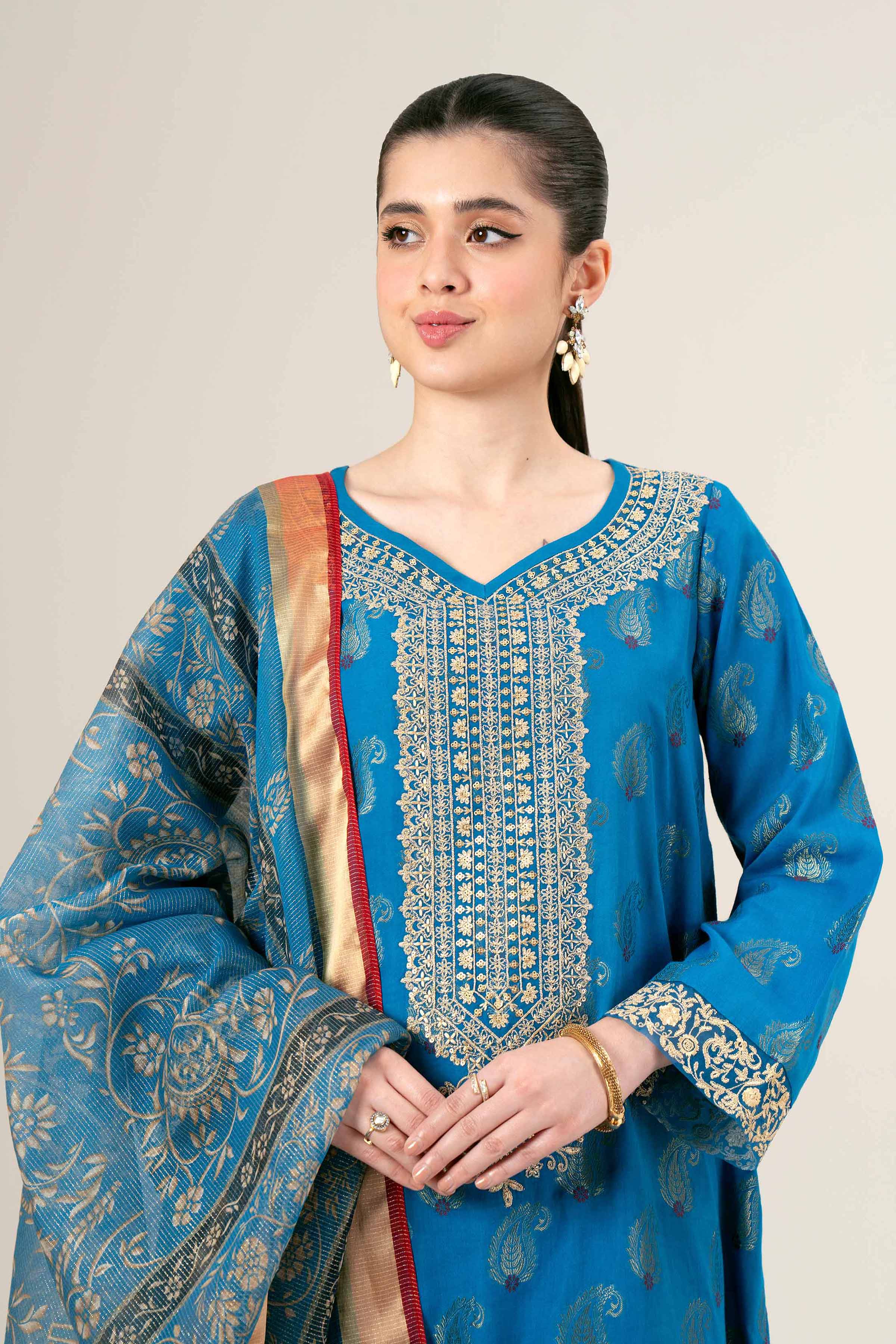 3 Piece - Jacquard Embroidered Suit - 42401929