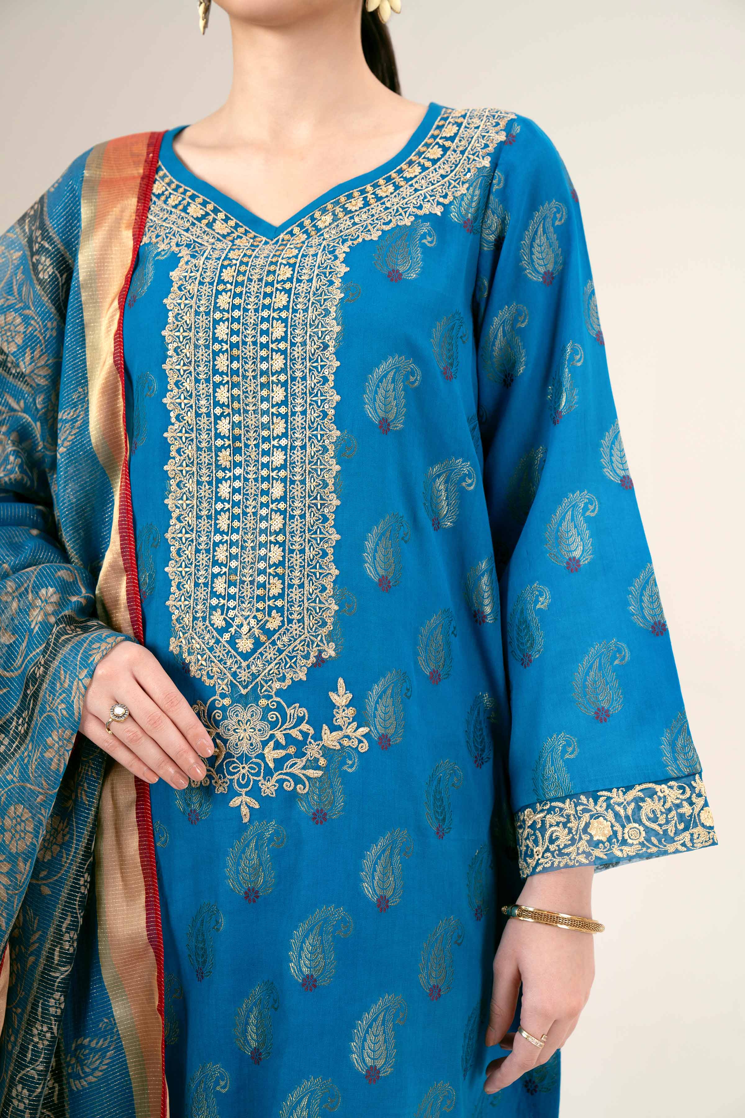 3 Piece - Jacquard Embroidered Suit - 42401929