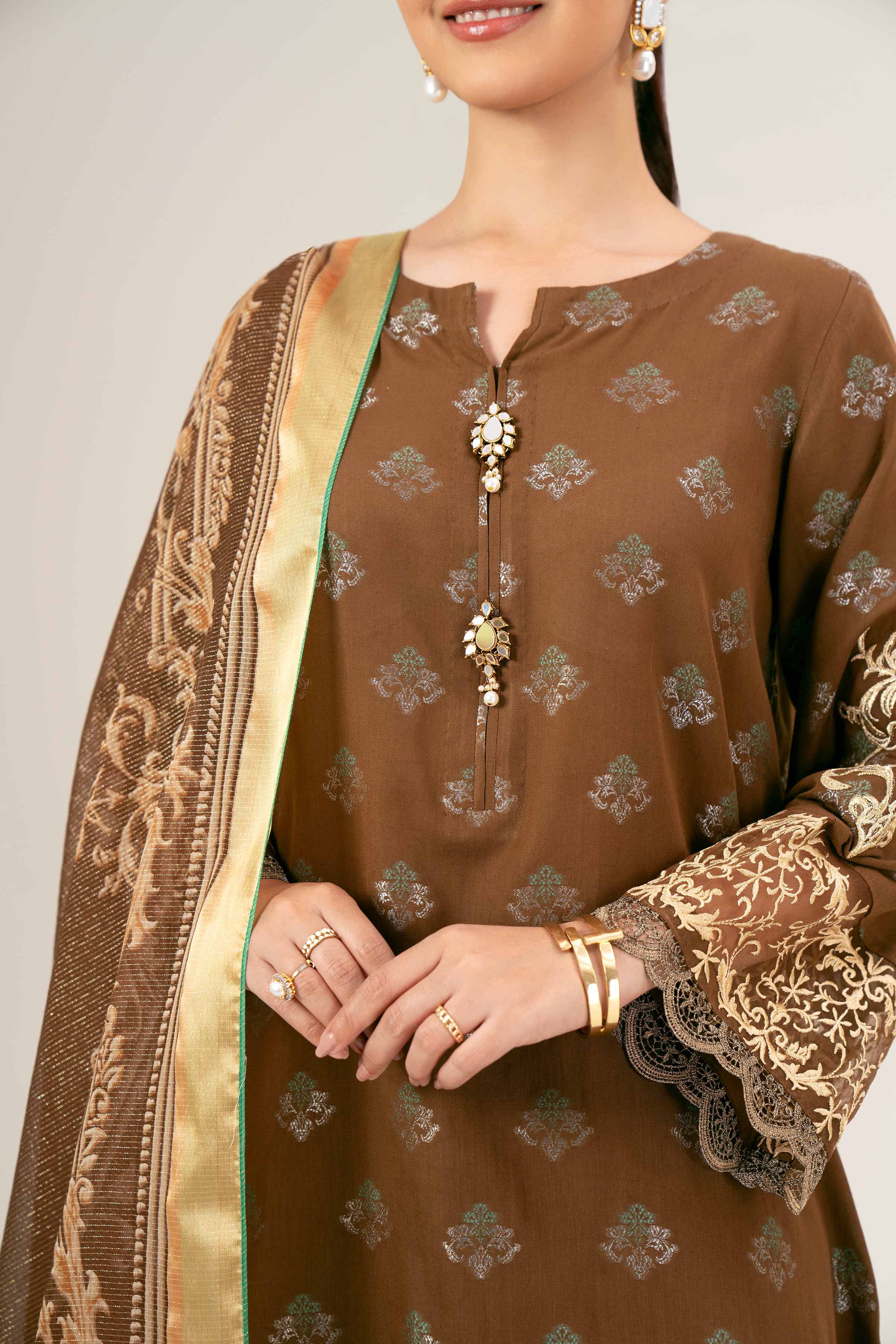 3 Piece - Jacquard Embroidered Suit - 42401930