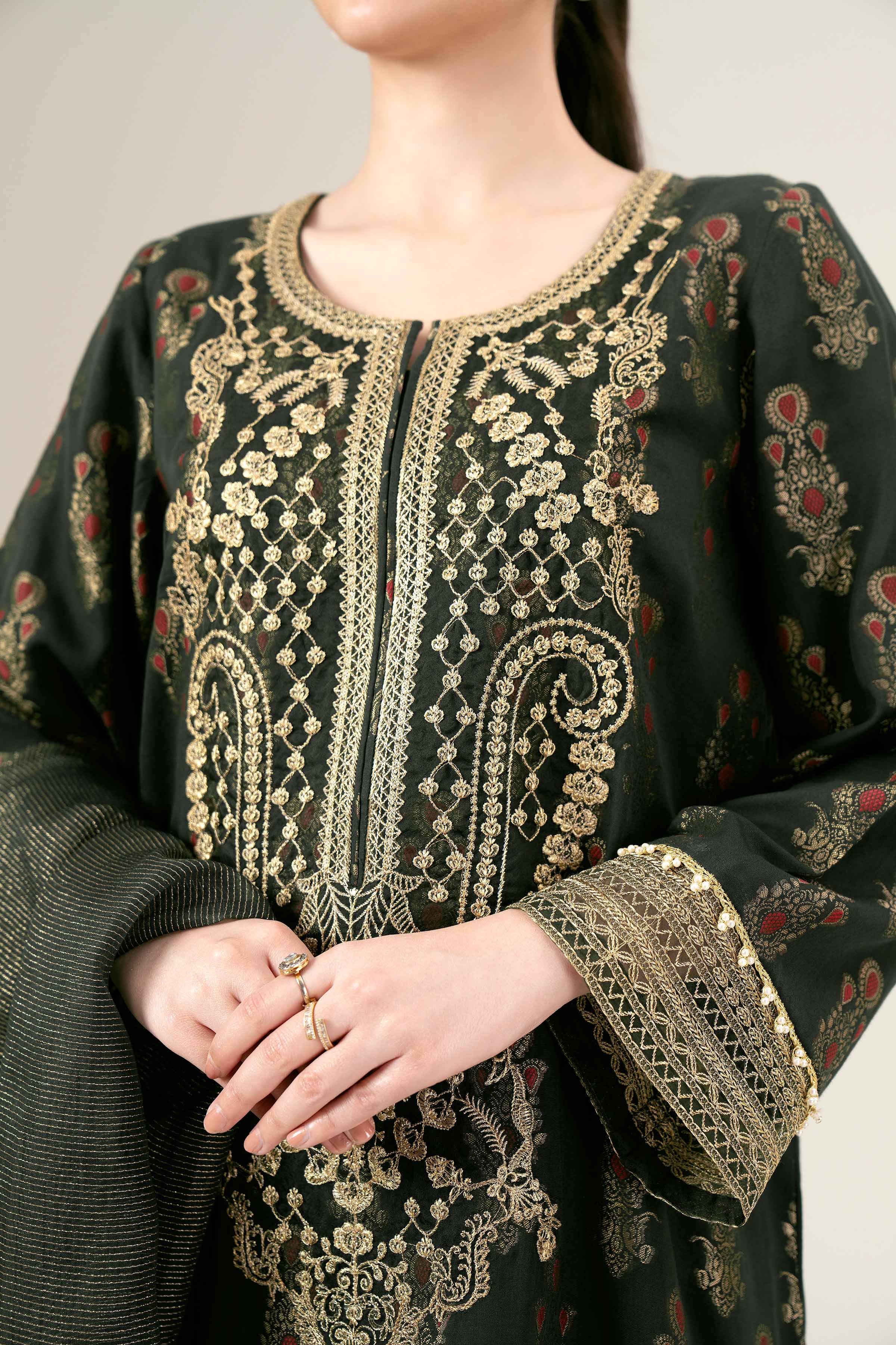 3 Piece - Jacquard Embroidered Suit - 42401932