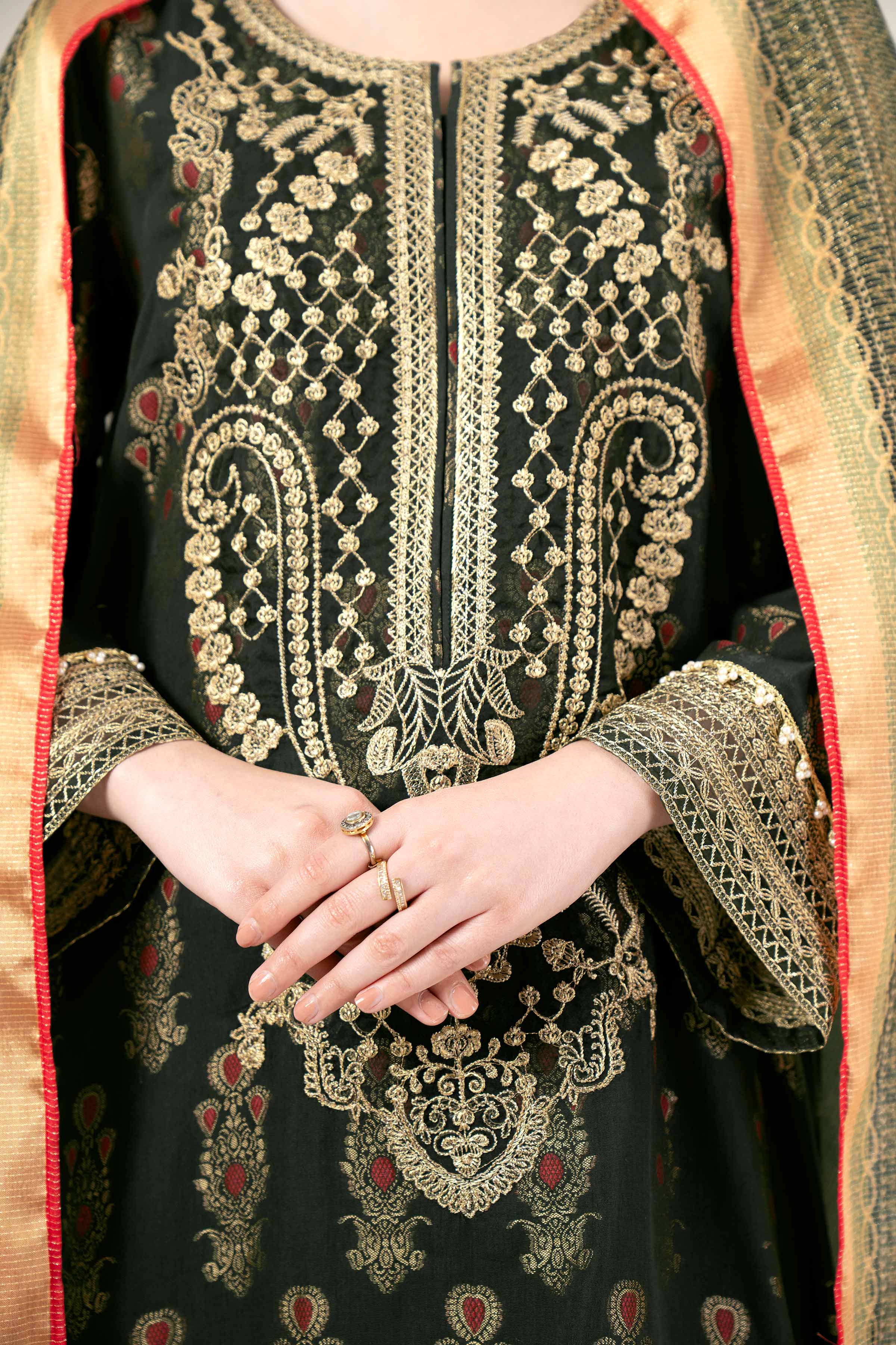 3 Piece - Jacquard Embroidered Suit - 42401932