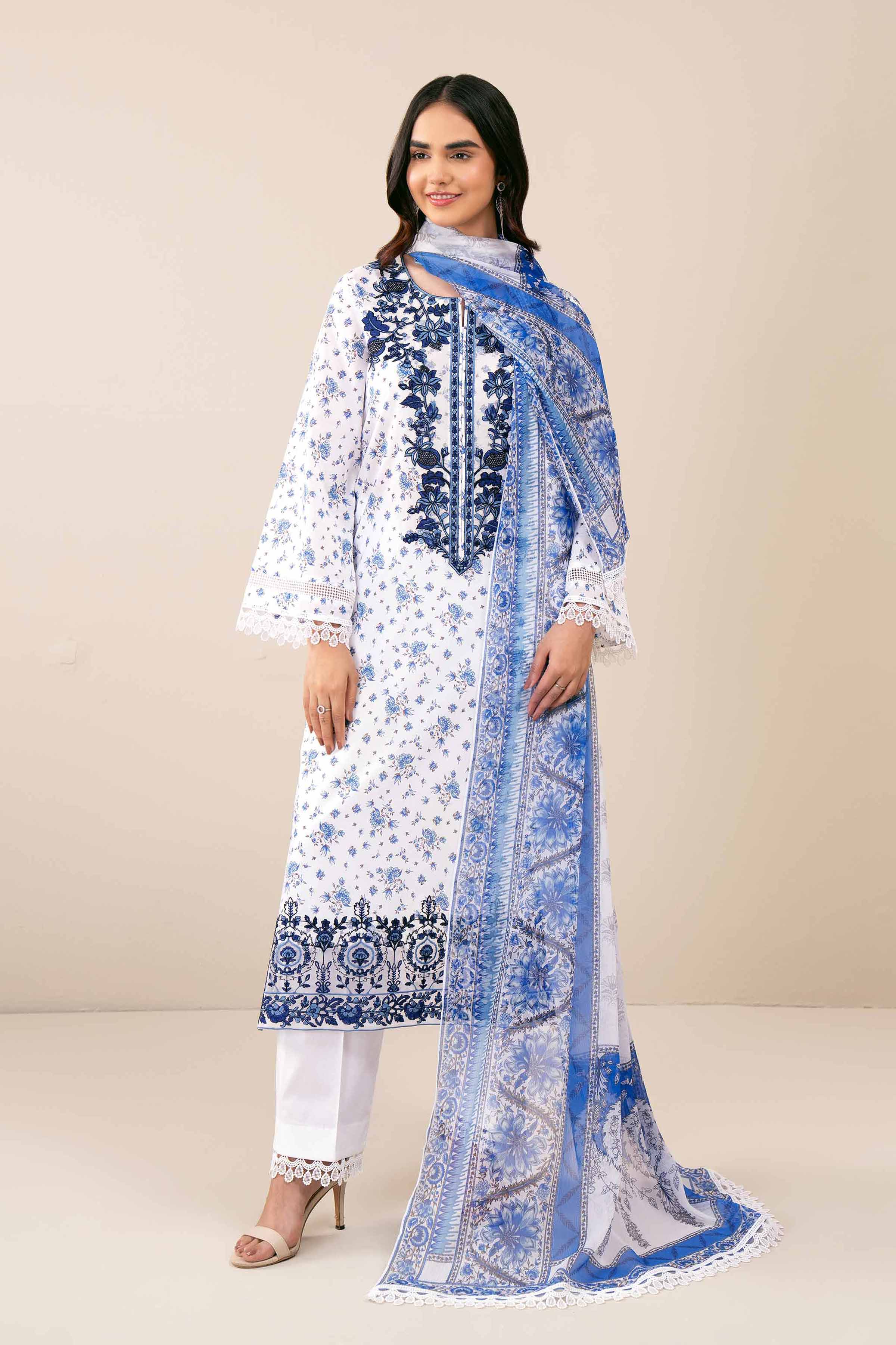3 Piece - Printed Embroidered Suit - 42402035
