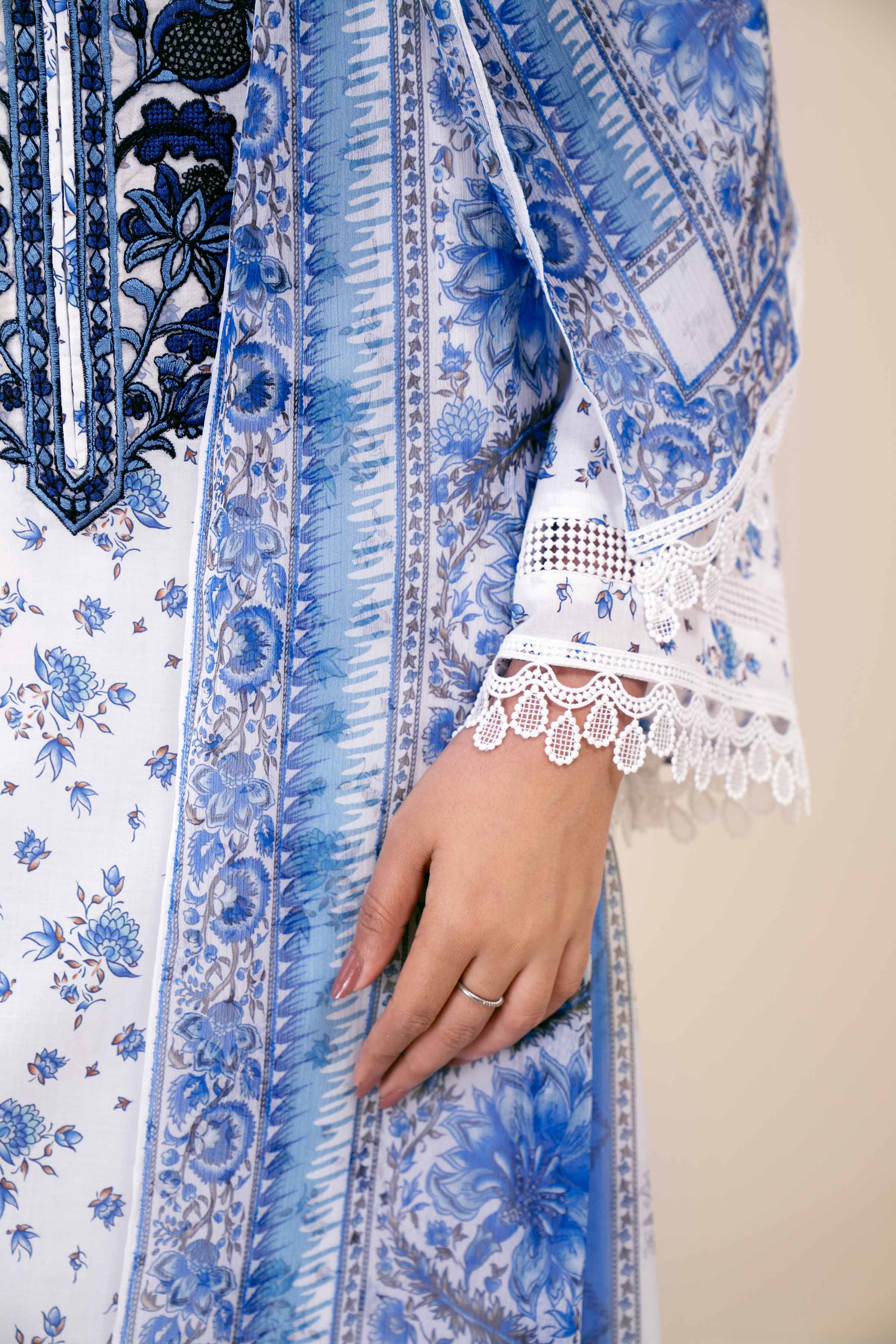 3 Piece - Printed Embroidered Suit - 42402035