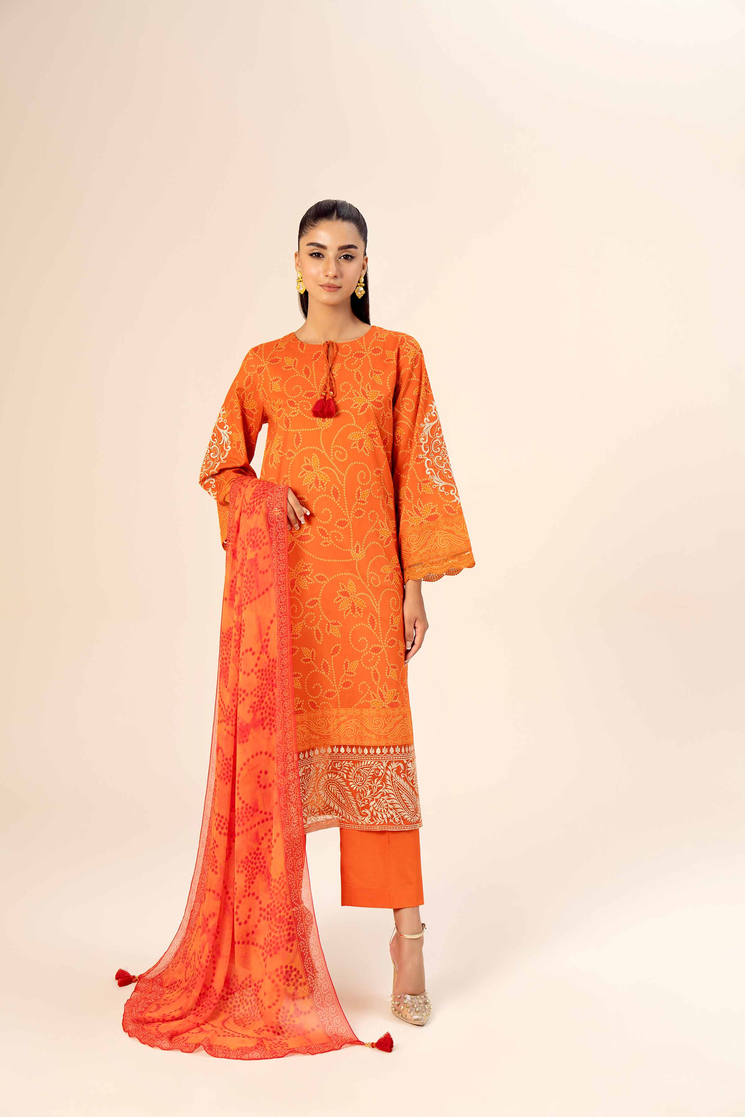 3 Piece - Printed Embroidered Suit - 42402037