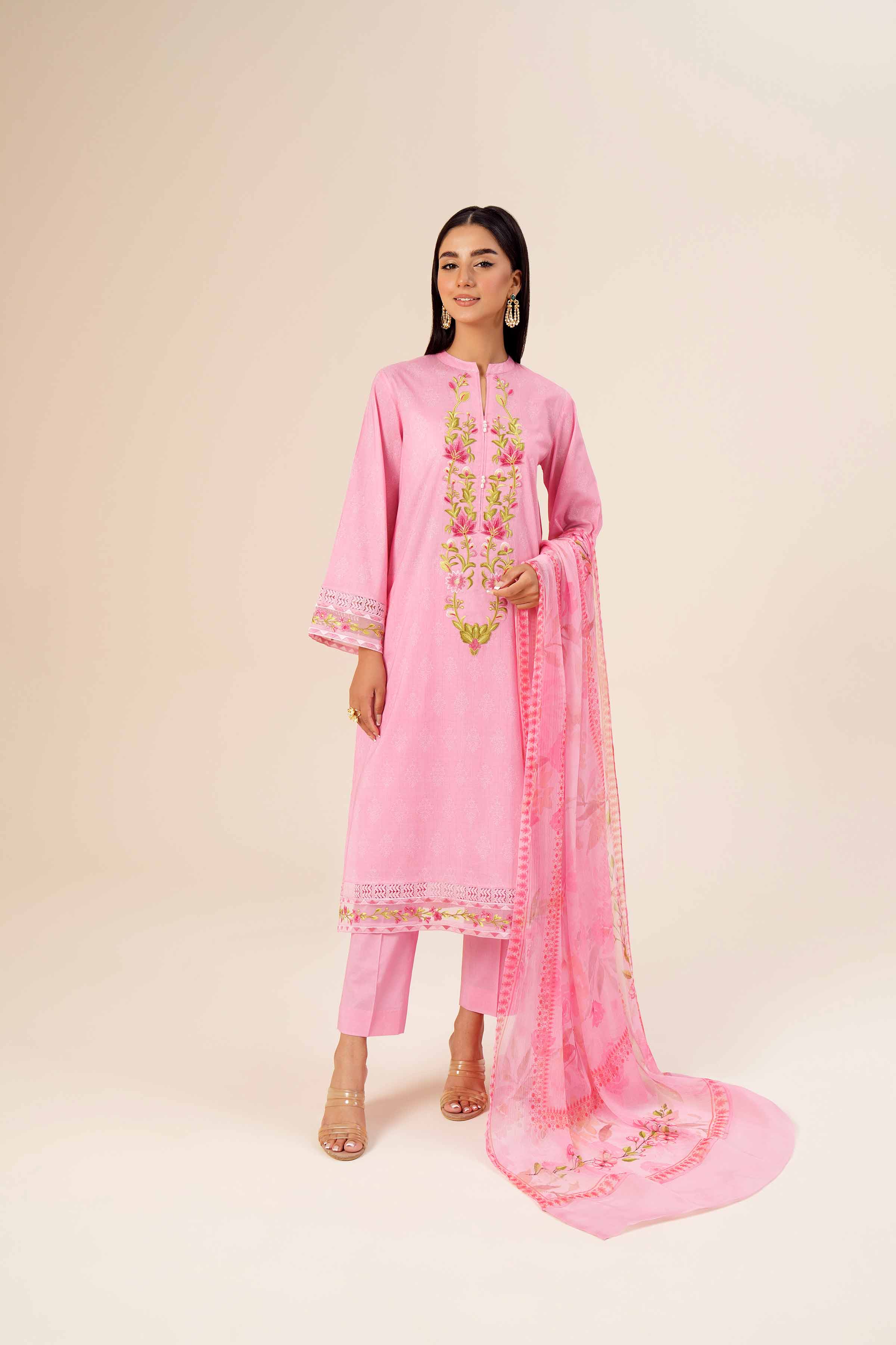 3 Piece - Printed Embroidered Suit - 42402038