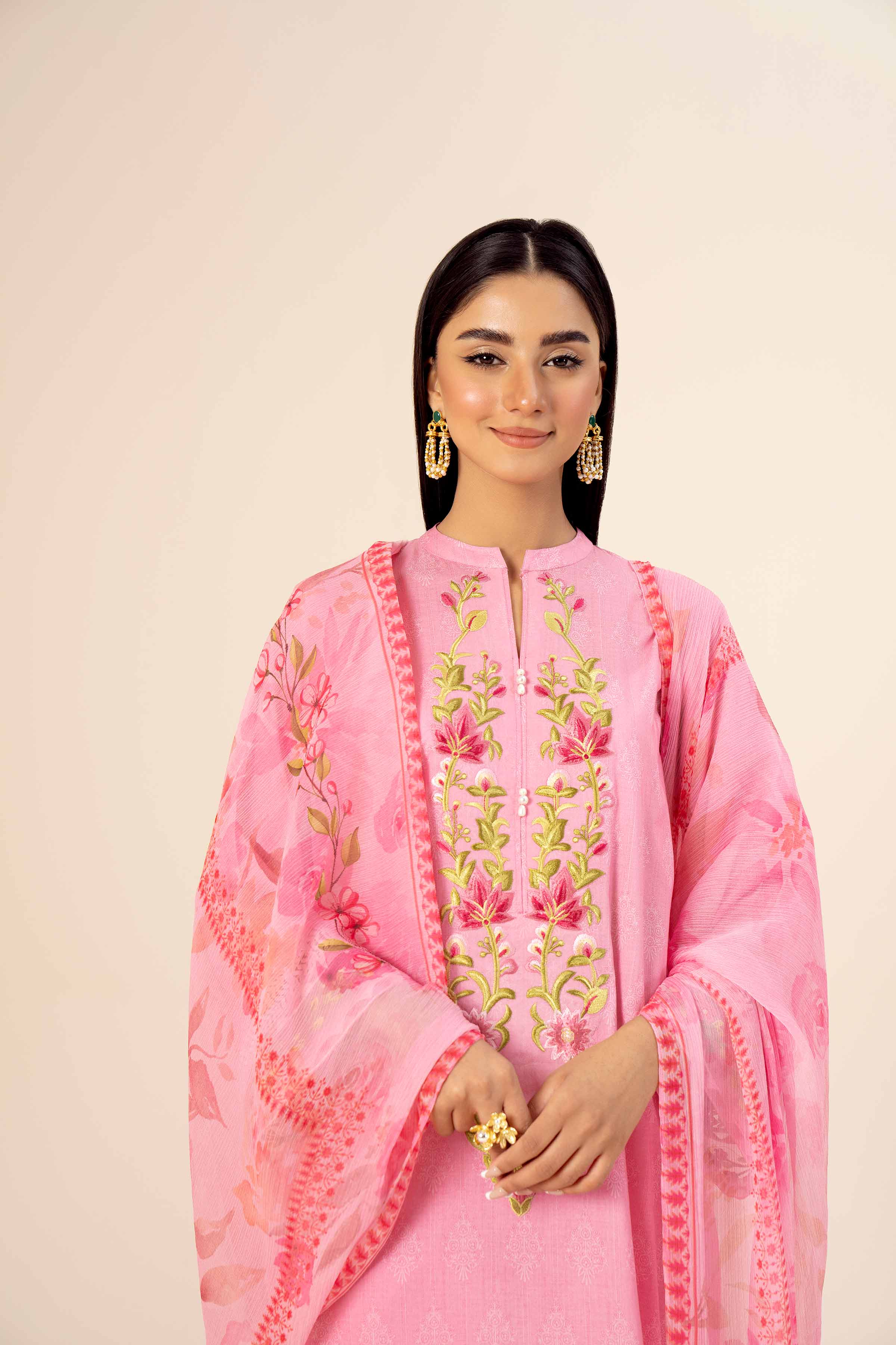 3 Piece - Printed Embroidered Suit - 42402038