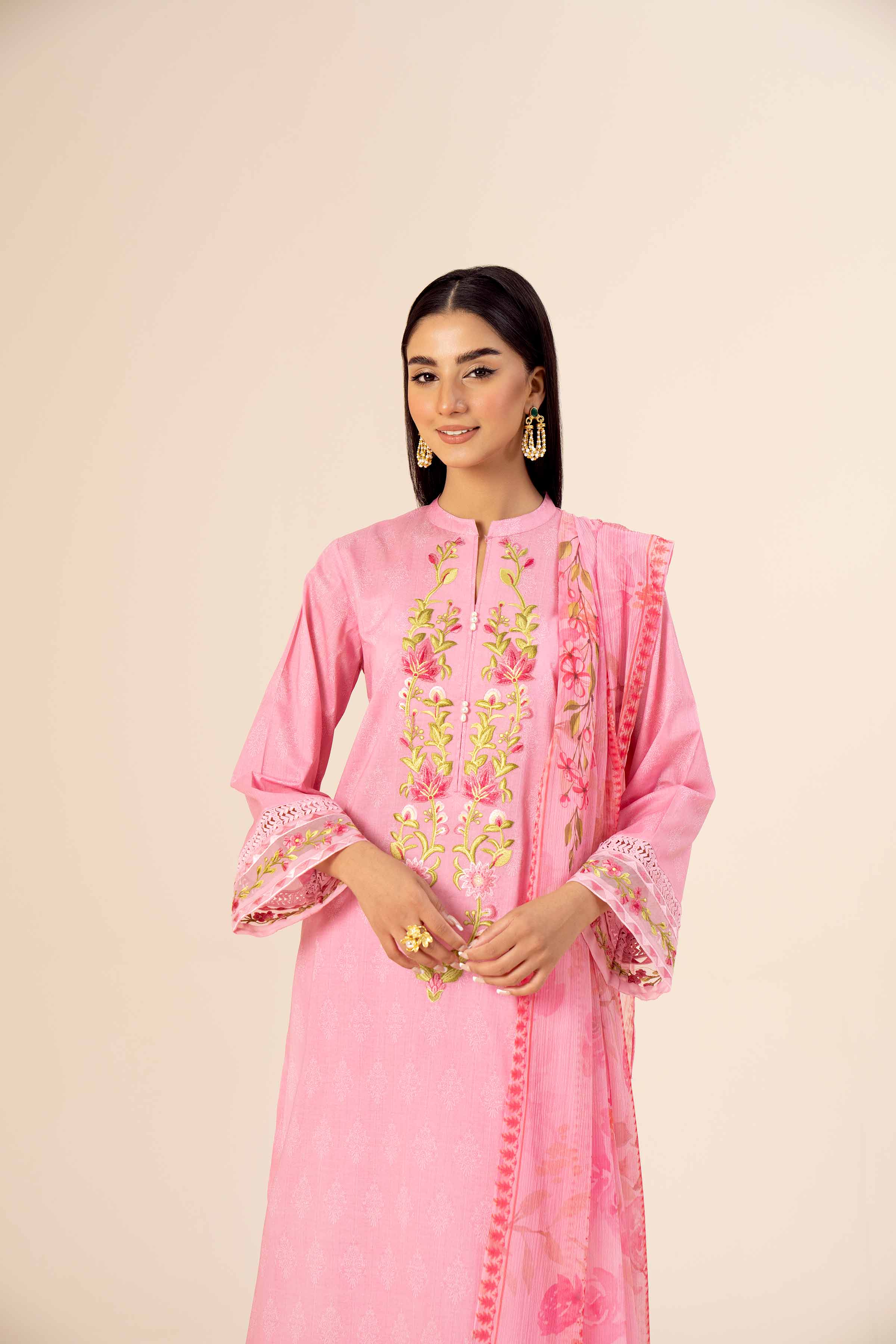 3 Piece - Printed Embroidered Suit - 42402038