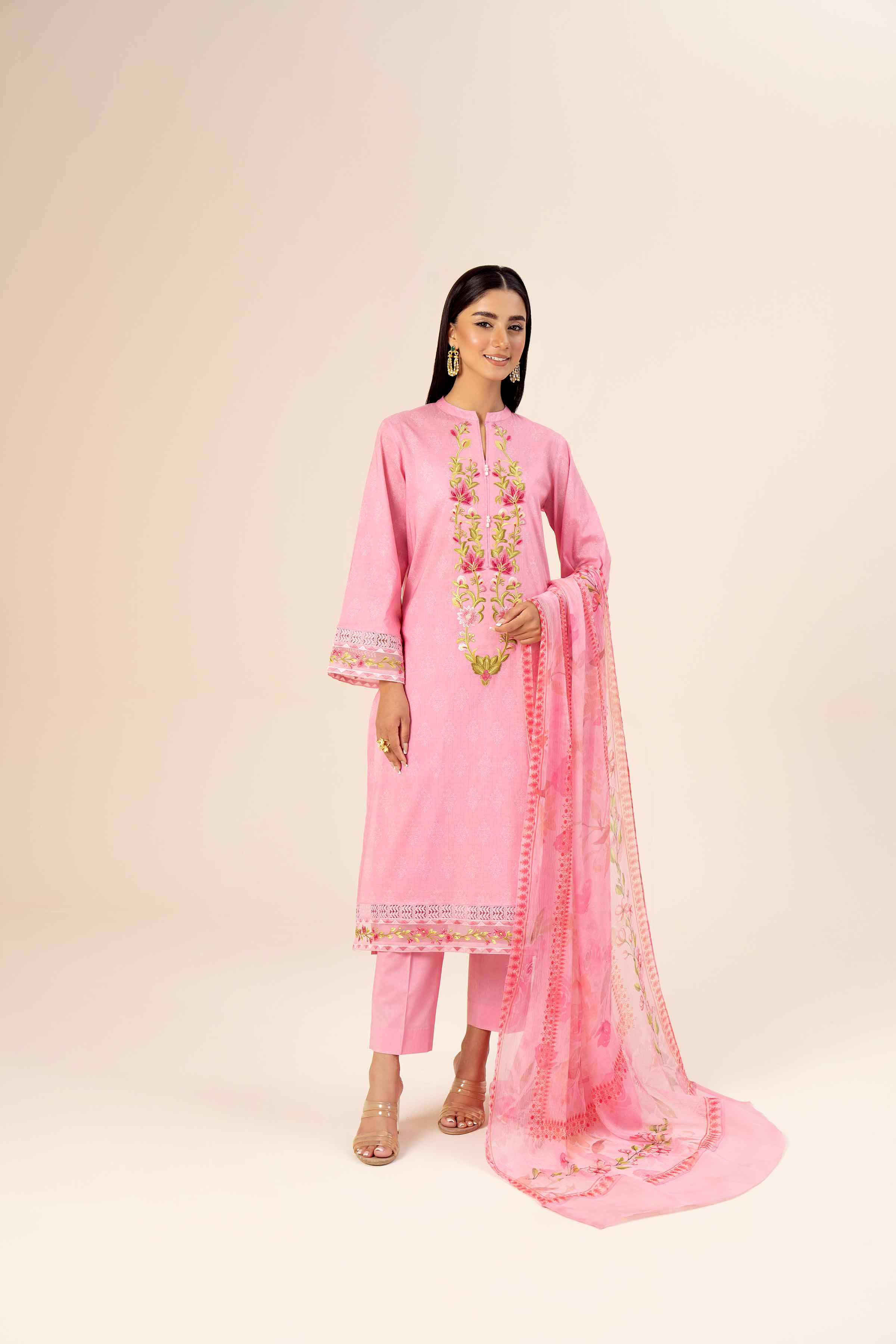 3 Piece - Printed Embroidered Suit - 42402038