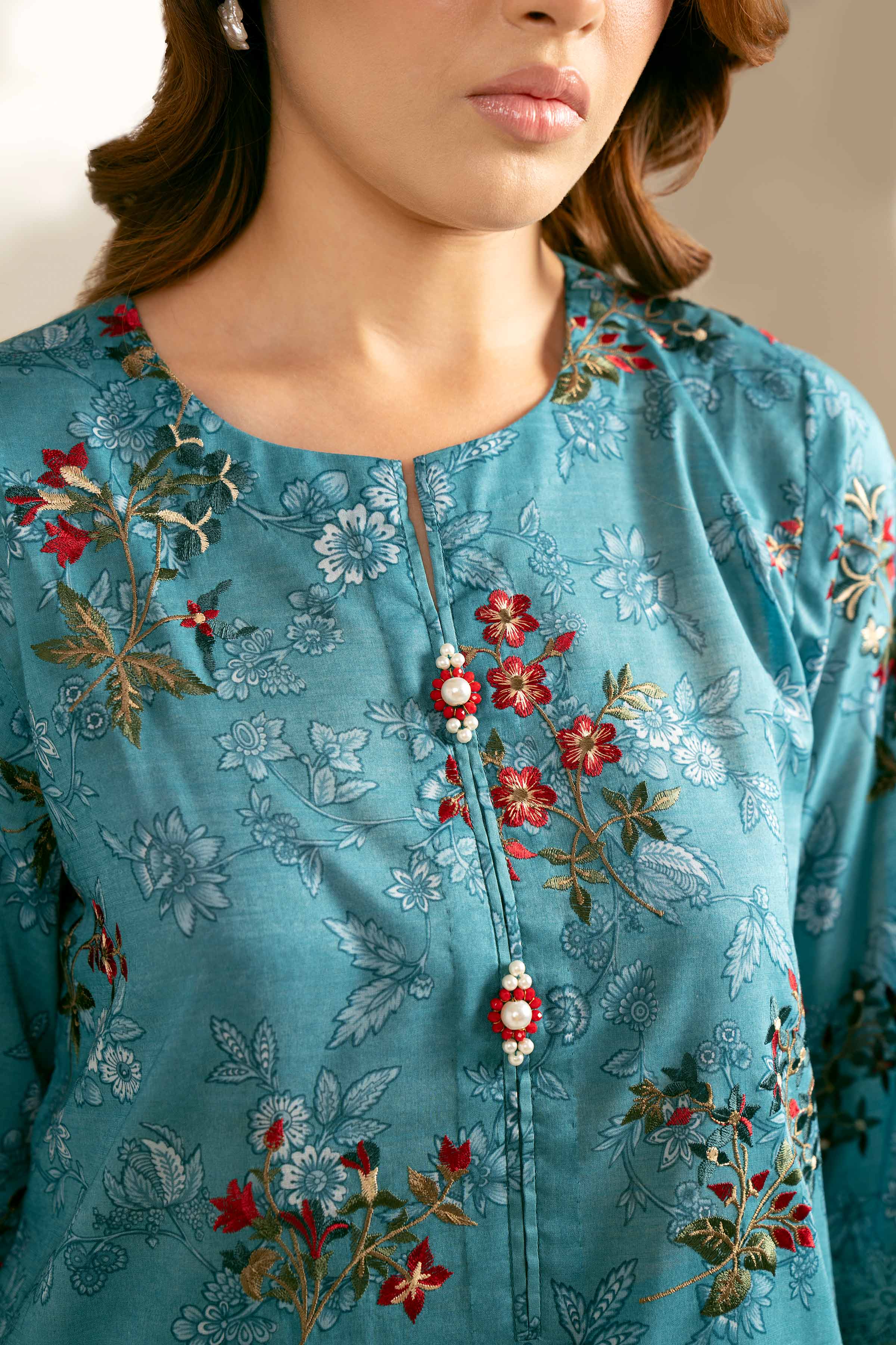 3 Piece - Printed Embroidered Suit - 42402129