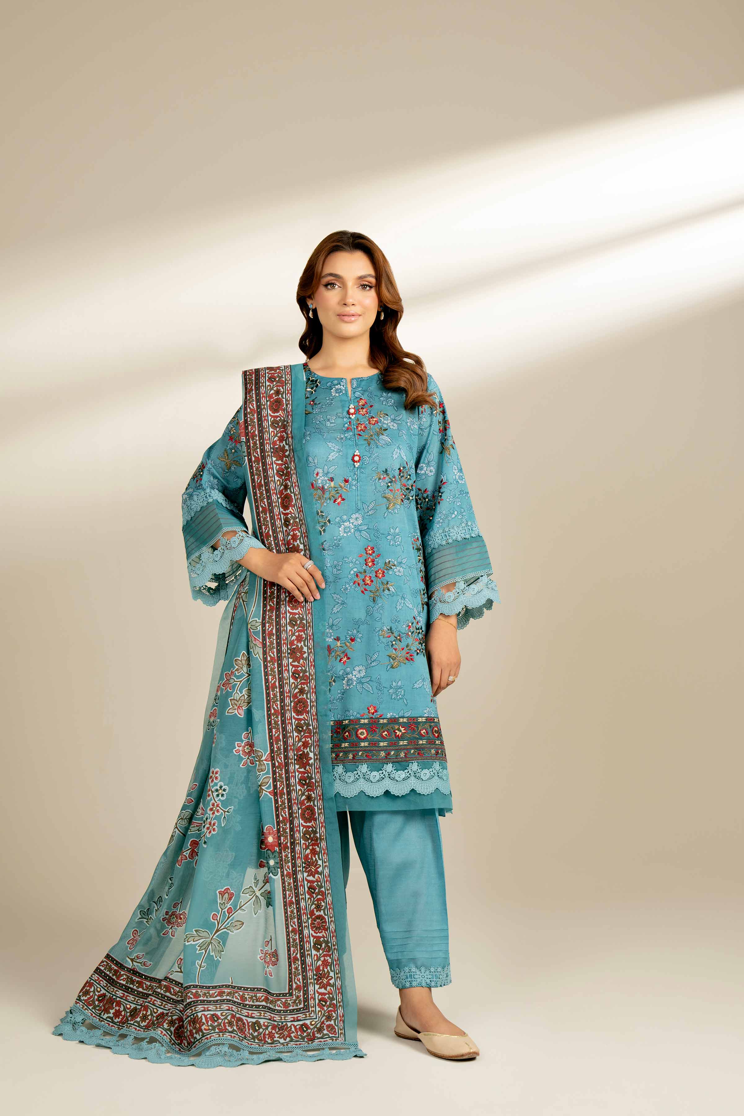 3 Piece - Printed Embroidered Suit - 42402129