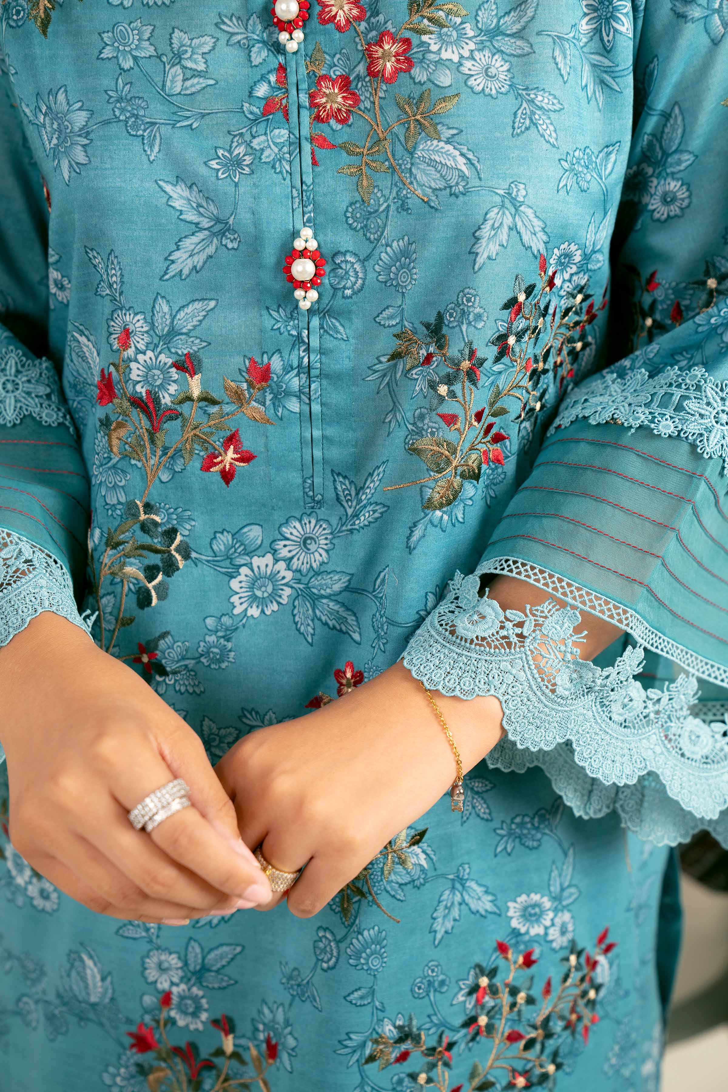 3 Piece - Printed Embroidered Suit - 42402129