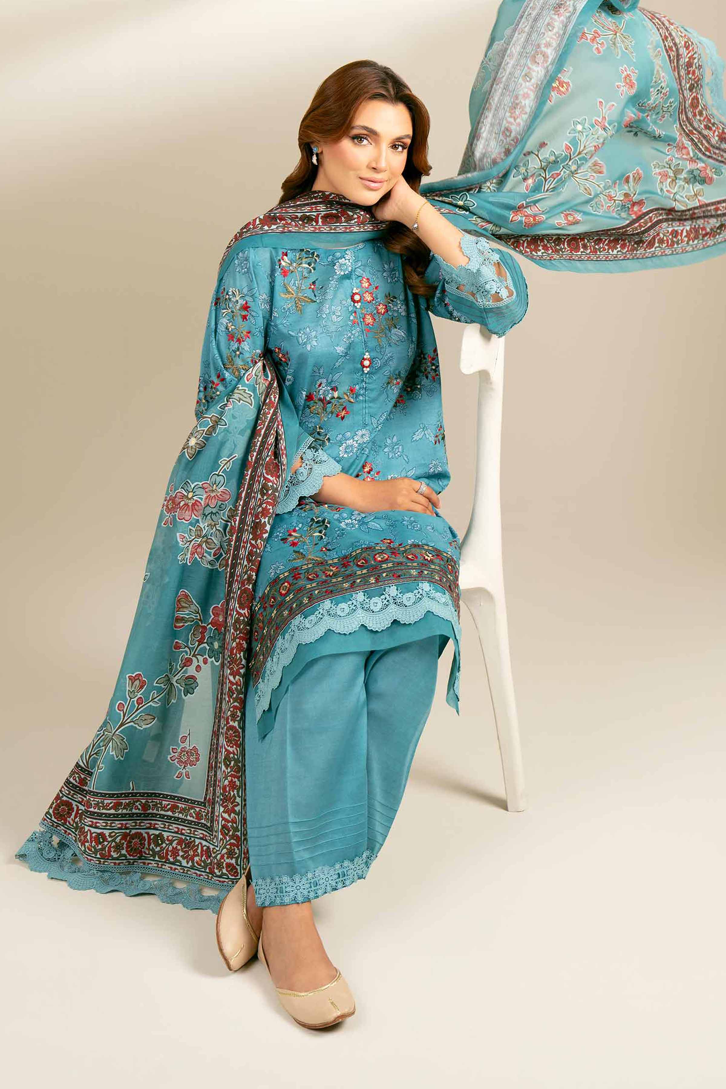 3 Piece - Printed Embroidered Suit - 42402129