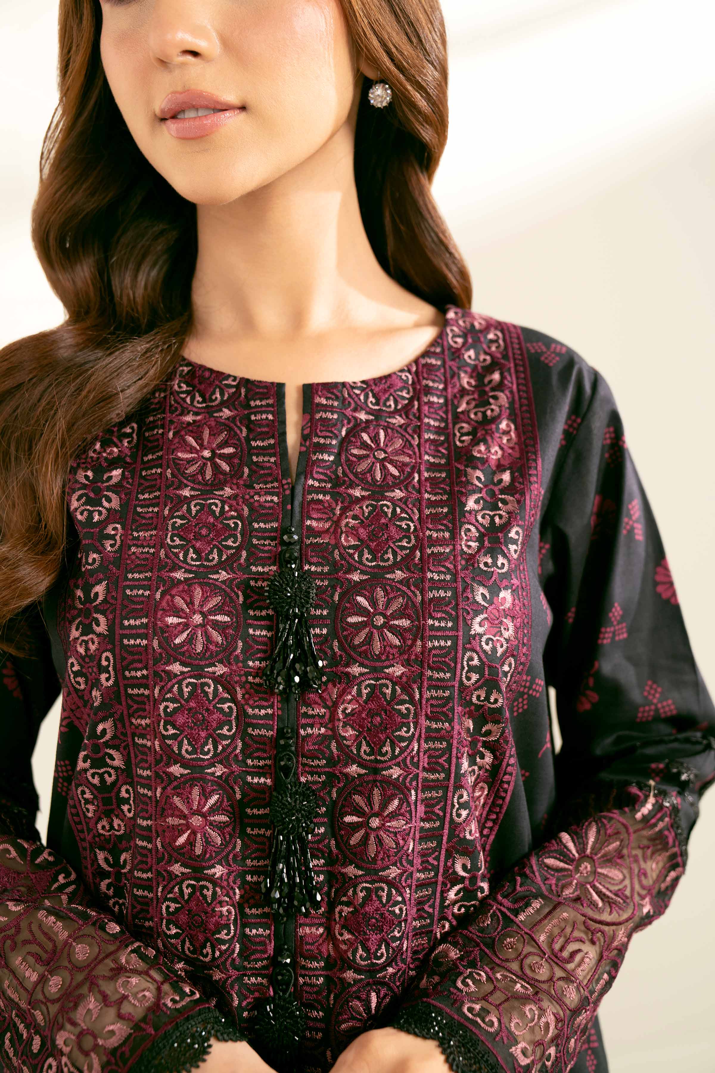 3 Piece - Printed Embroidered Suit - 42402133
