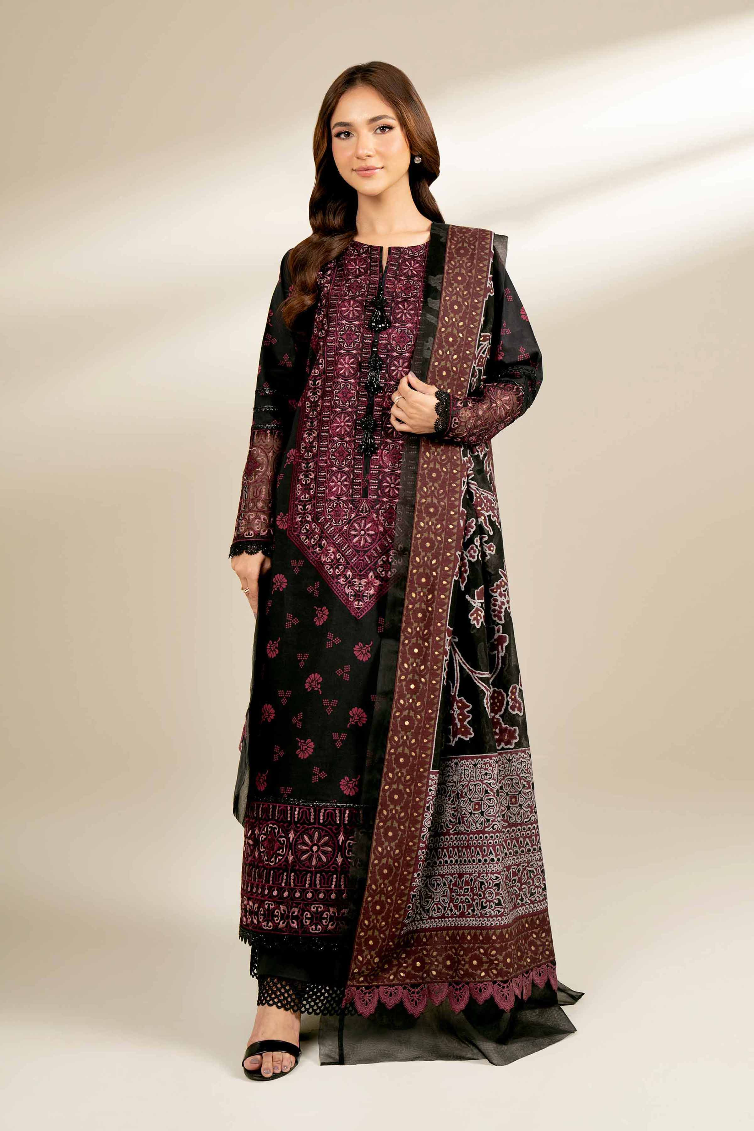 3 Piece - Printed Embroidered Suit - 42402133