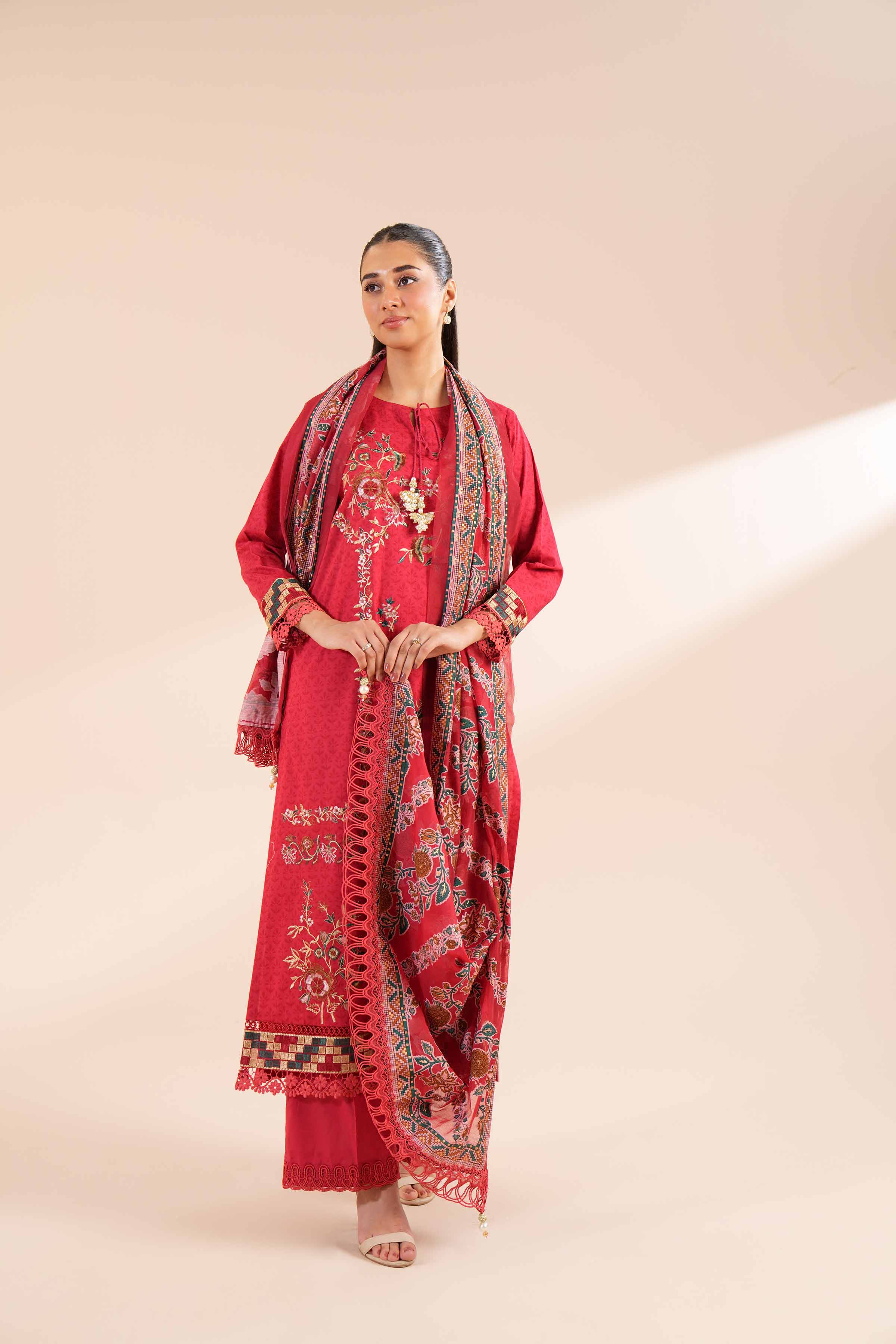 3 Piece - Printed Embroidered Suit - 42402136