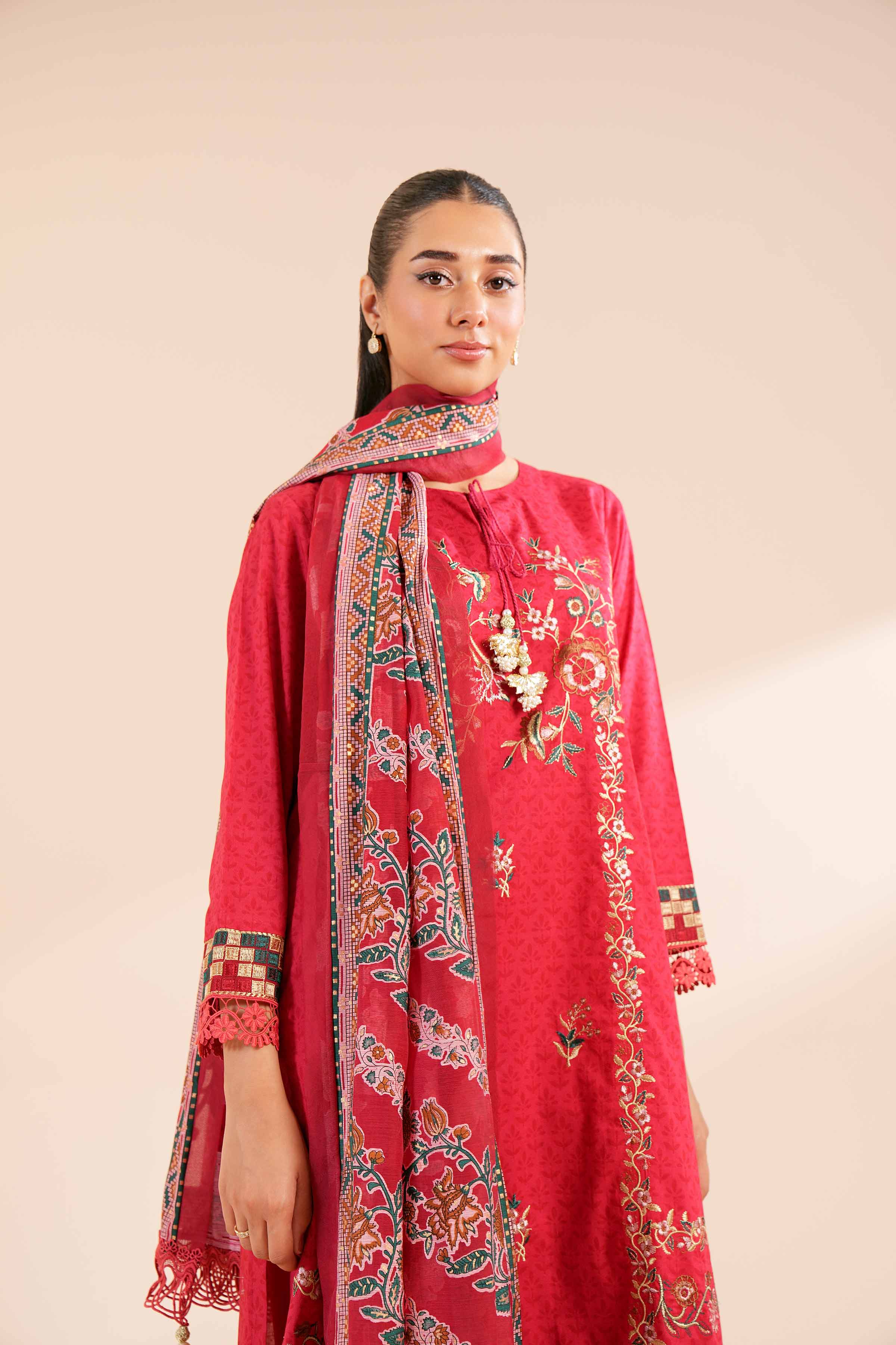 3 Piece - Printed Embroidered Suit - 42402136