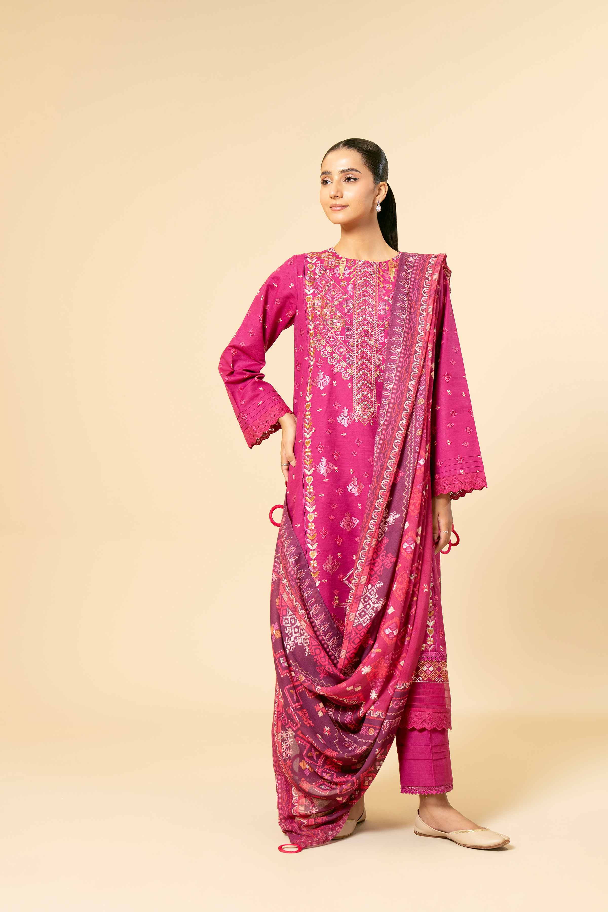 3 Piece - Printed Embroidered Suit - 42404932