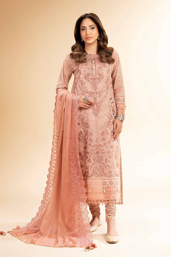 3 Piece - Printed Embroidered Suit - 42501281