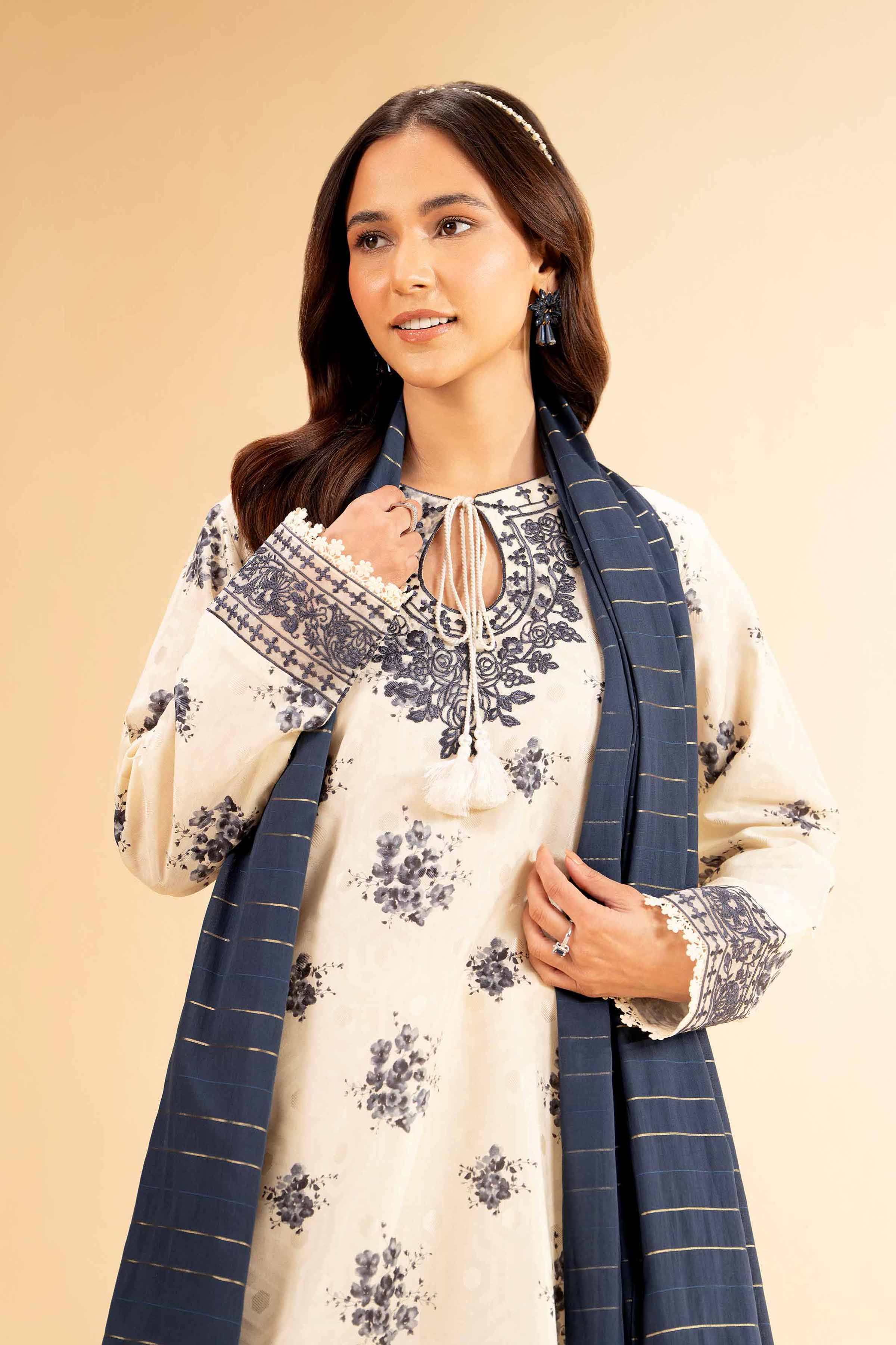 3 Piece - Digital Printed Jacquard Embroidered Suit - 42501303