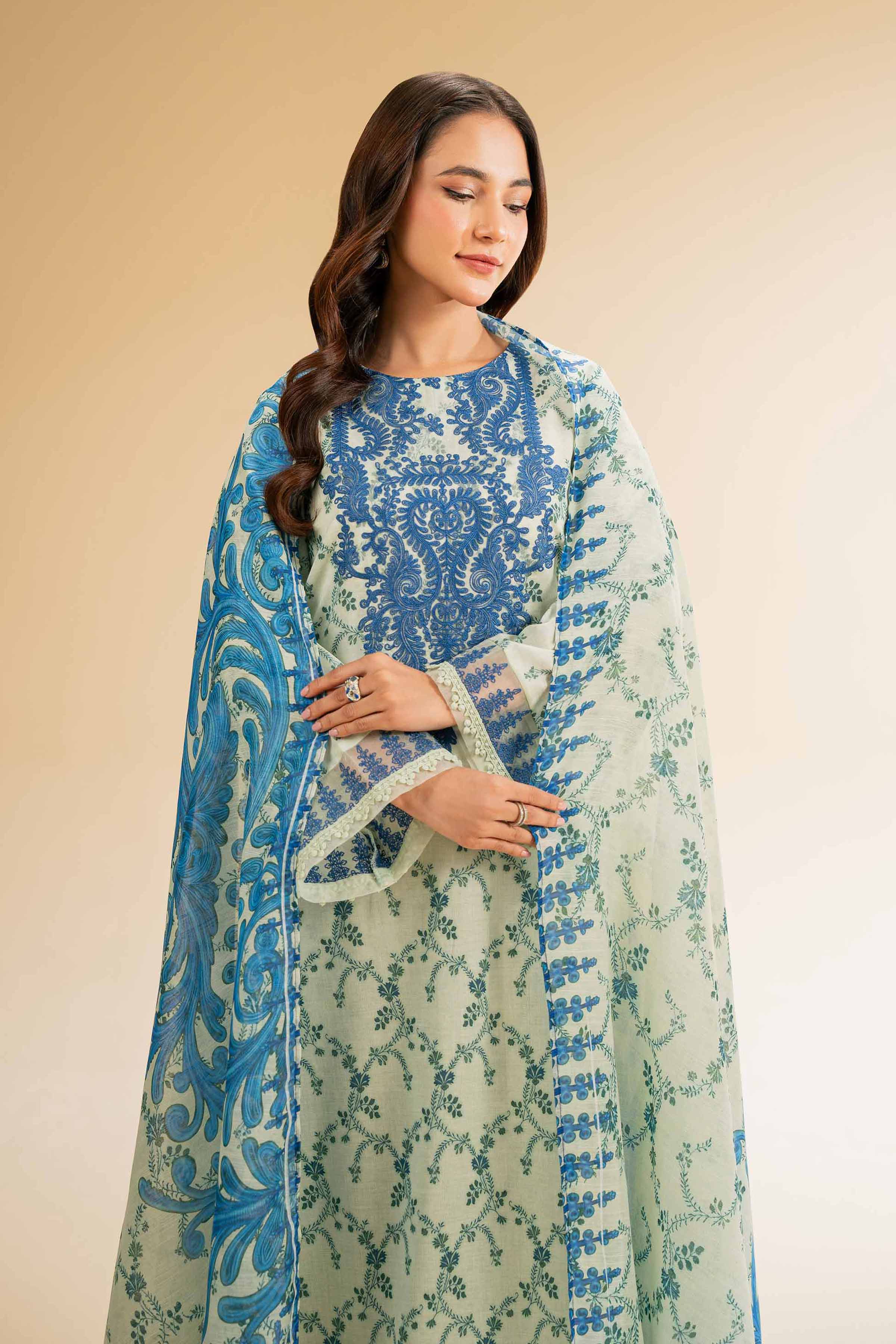 3 Piece - Printed Embroidered Suit - 42501309
