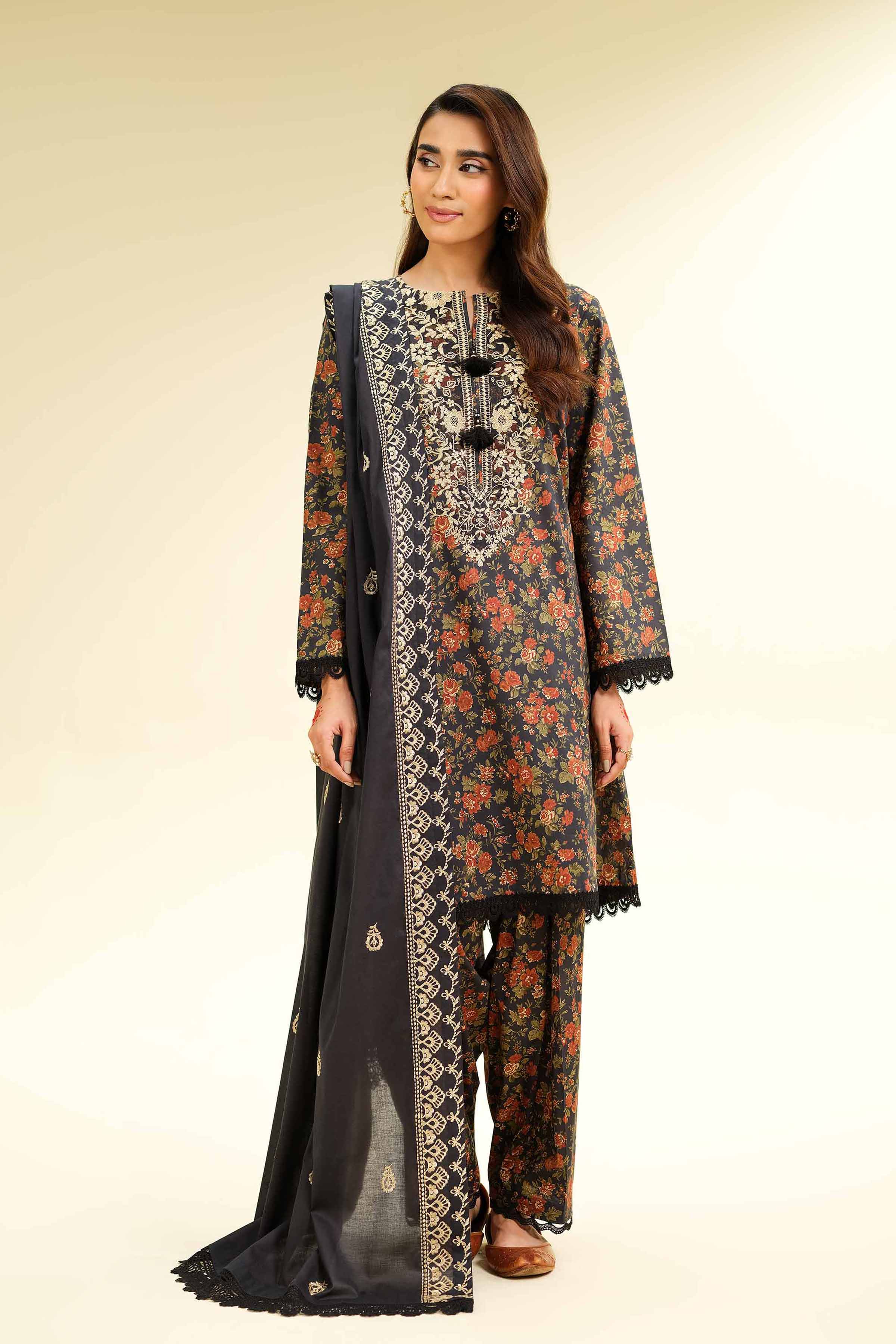 3 Piece - Printed Embroidered Suit - 42501356