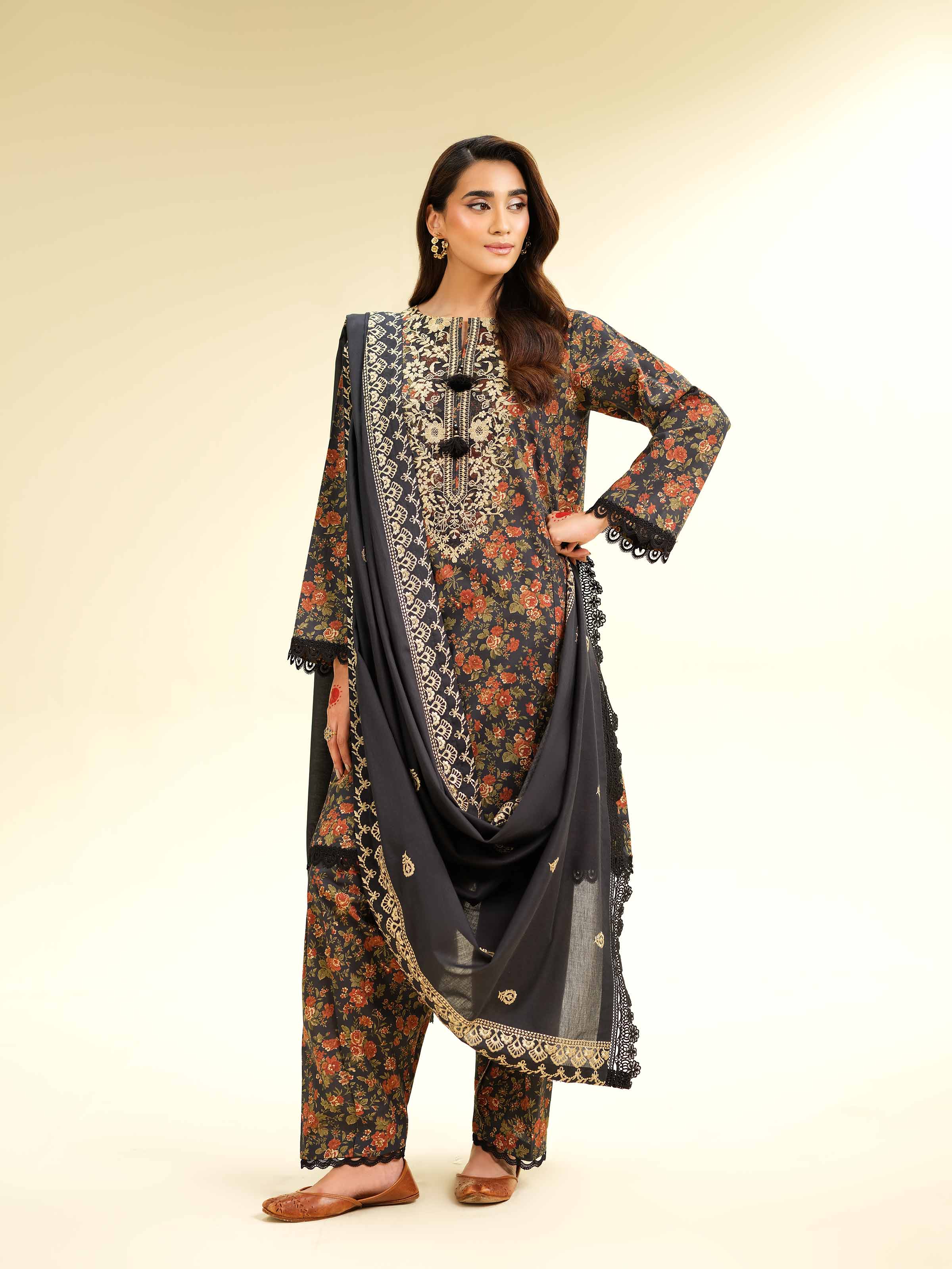 3 Piece - Printed Embroidered Suit - 42501356