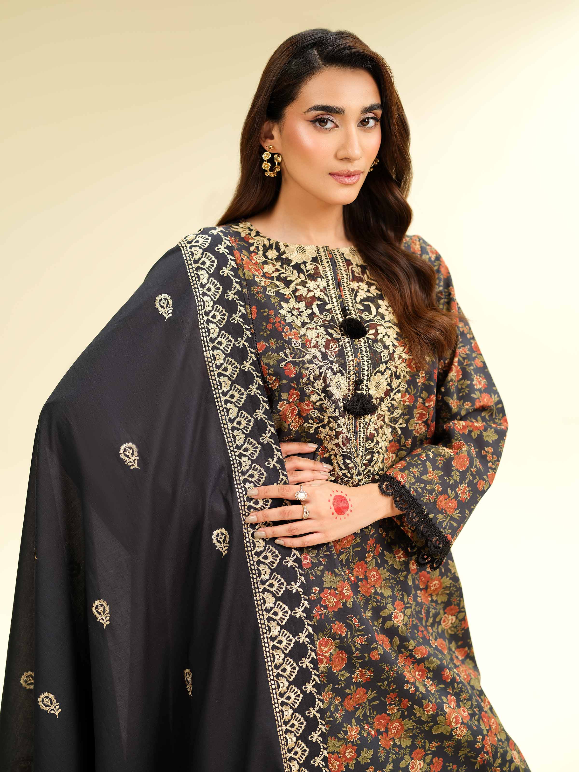 3 Piece - Printed Embroidered Suit - 42501356