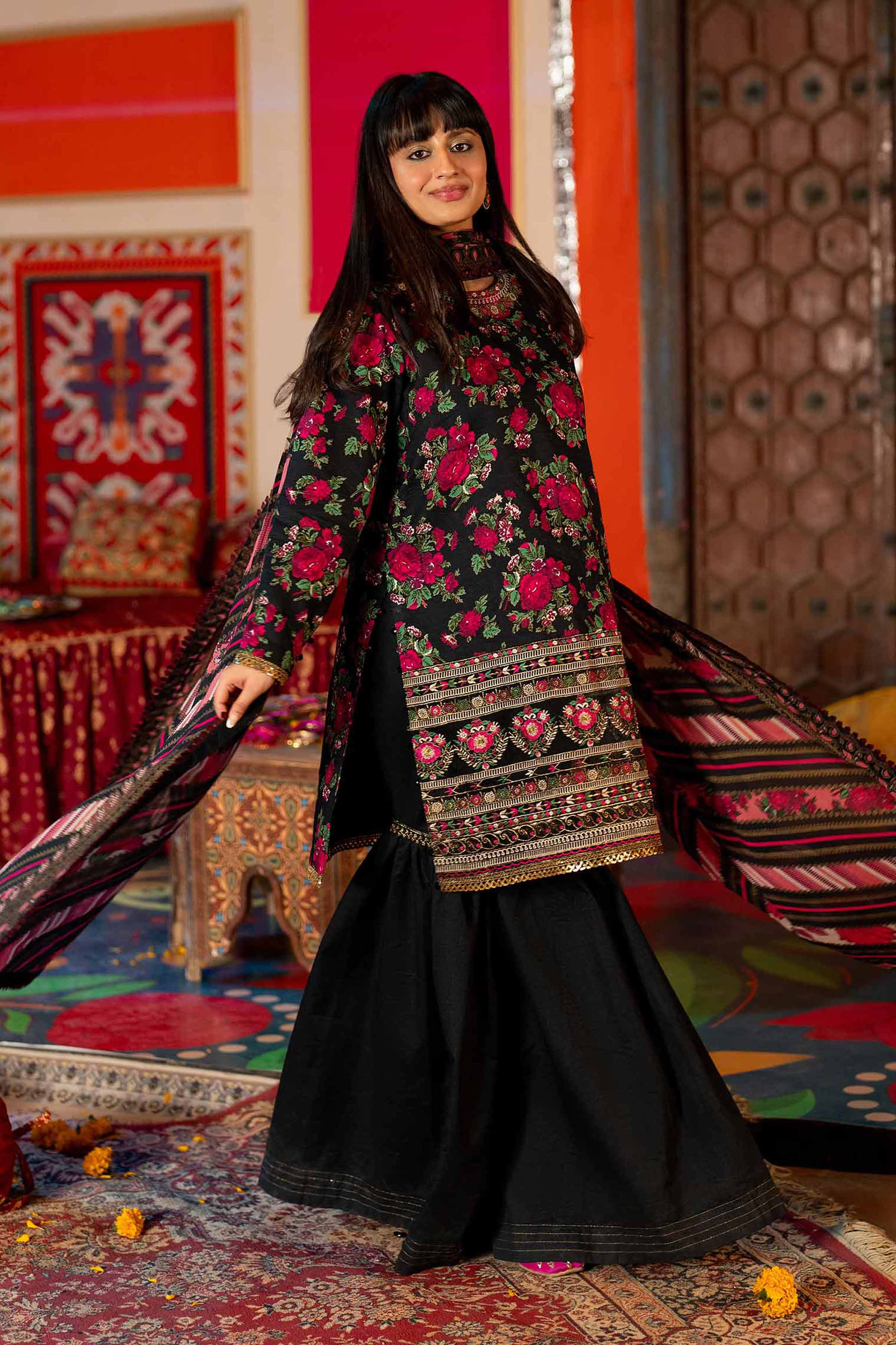 3 Piece - Gold Printed Embroidered Suit - 42501417