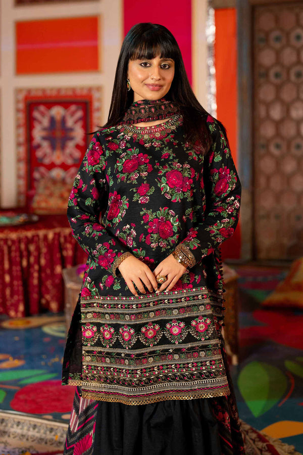 3 Piece - Gold Printed Embroidered Suit - 42501417