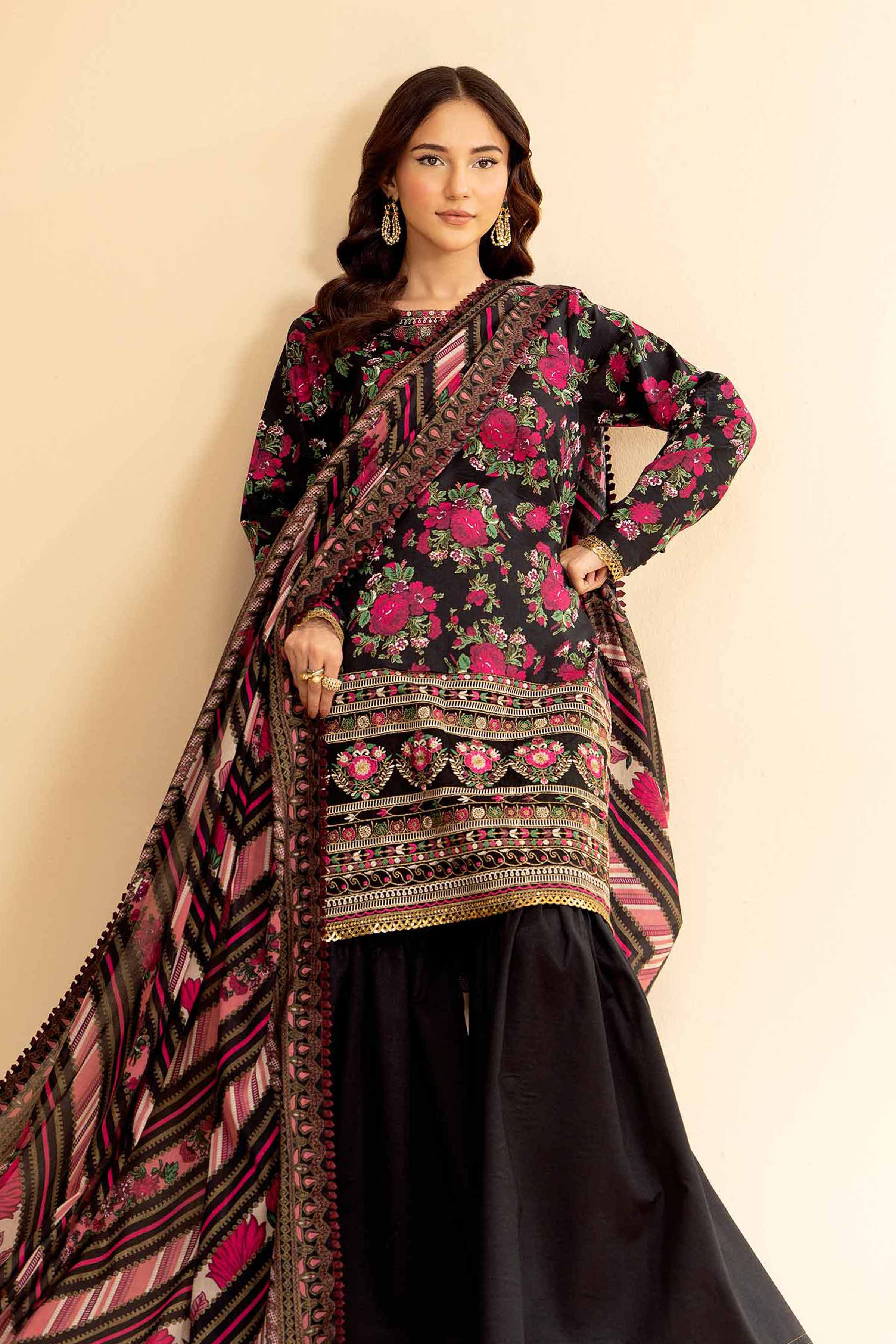 3 Piece - Gold Printed Embroidered Suit - 42501417