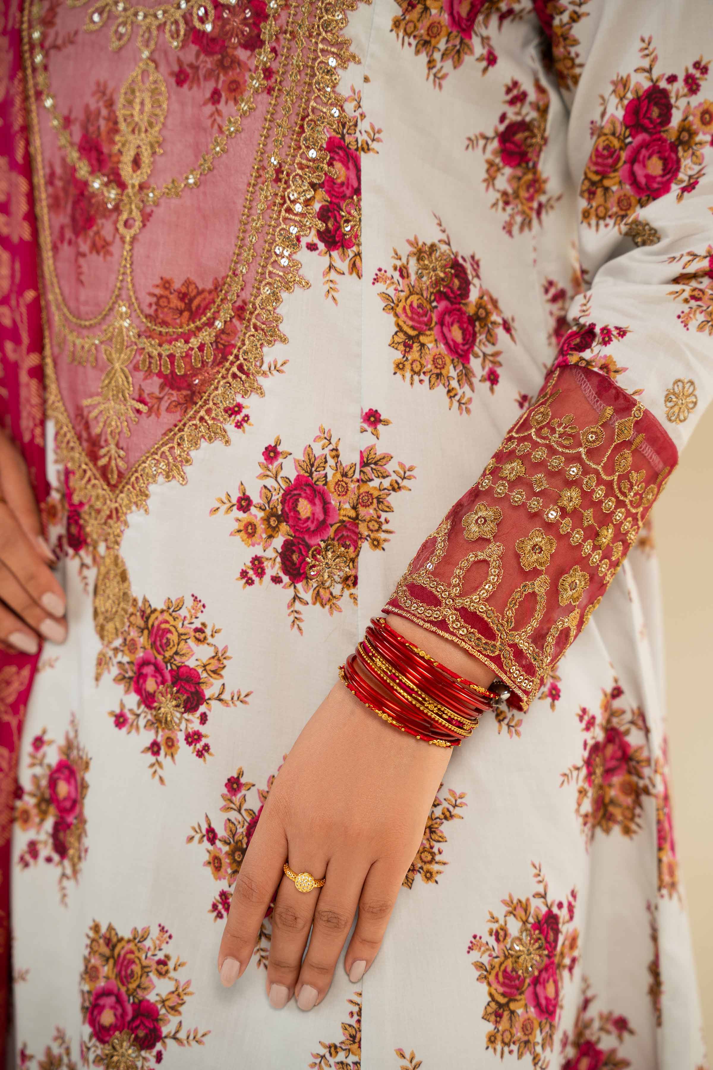 3 Piece - Gold Printed Embroidered Suit - 42501422