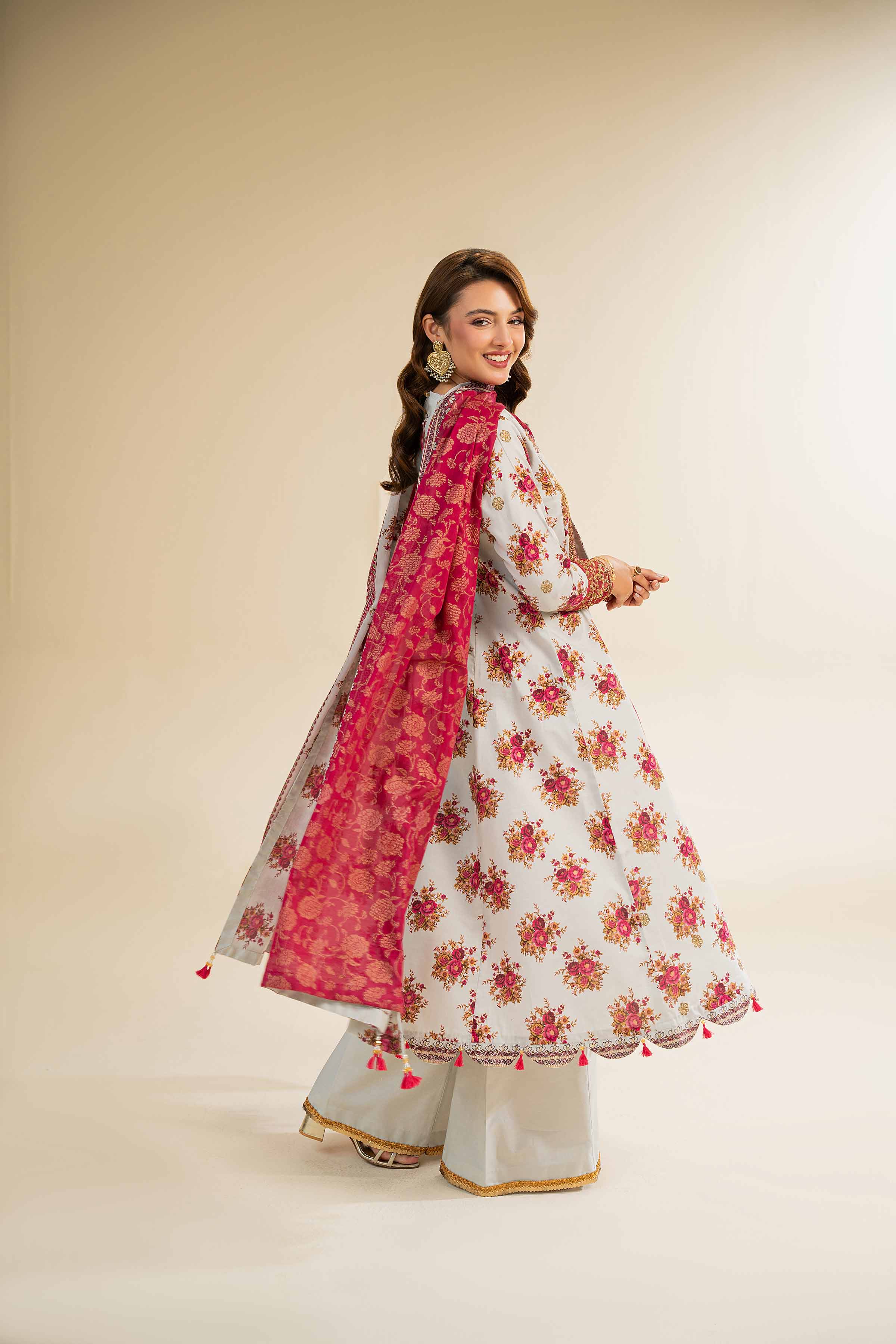 3 Piece - Gold Printed Embroidered Suit - 42501422