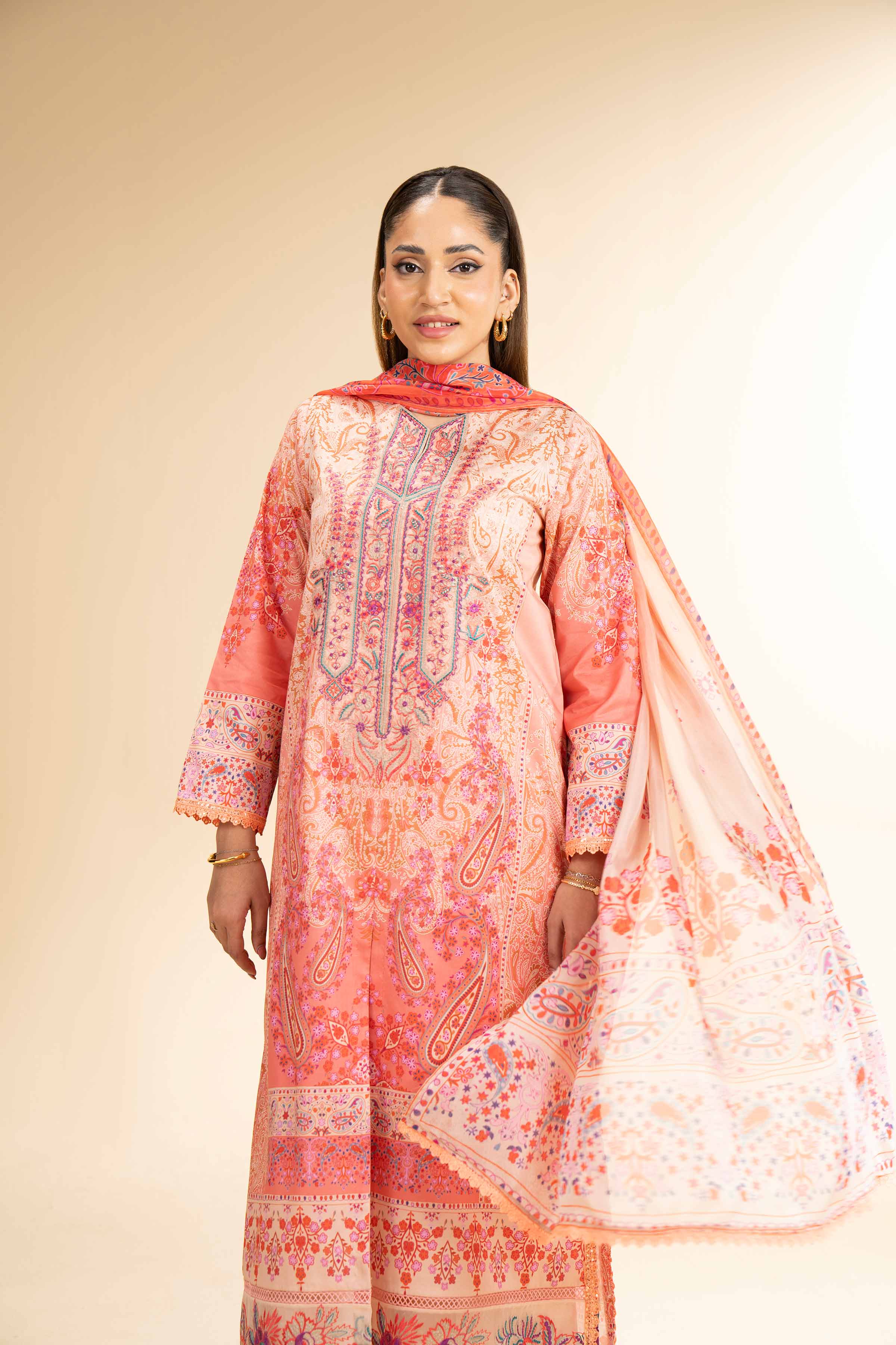 3 Piece - Digital Printed Embroidered Suit - 42501485