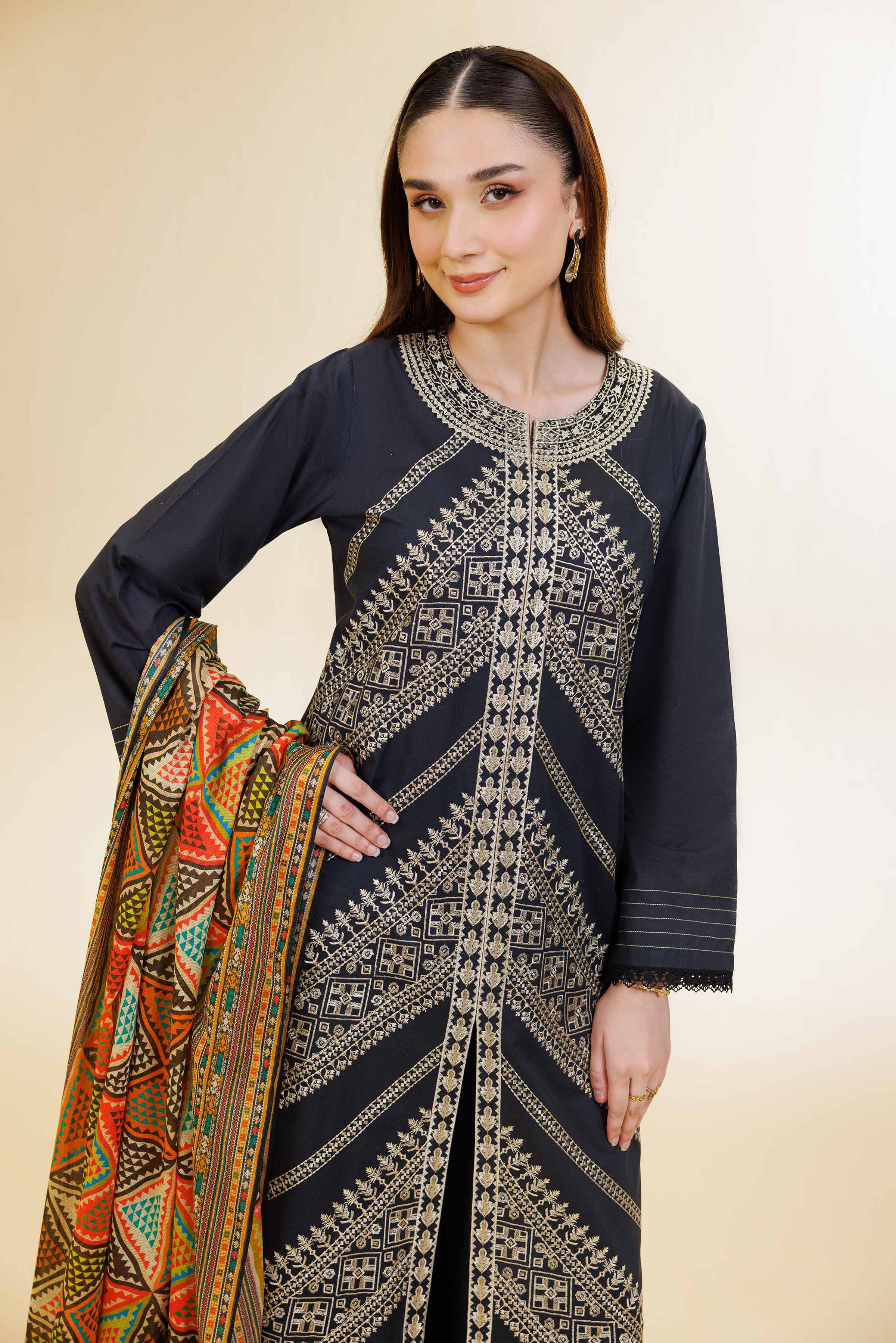 3 Piece - Digital Printed Embroidered Suit - 42501579