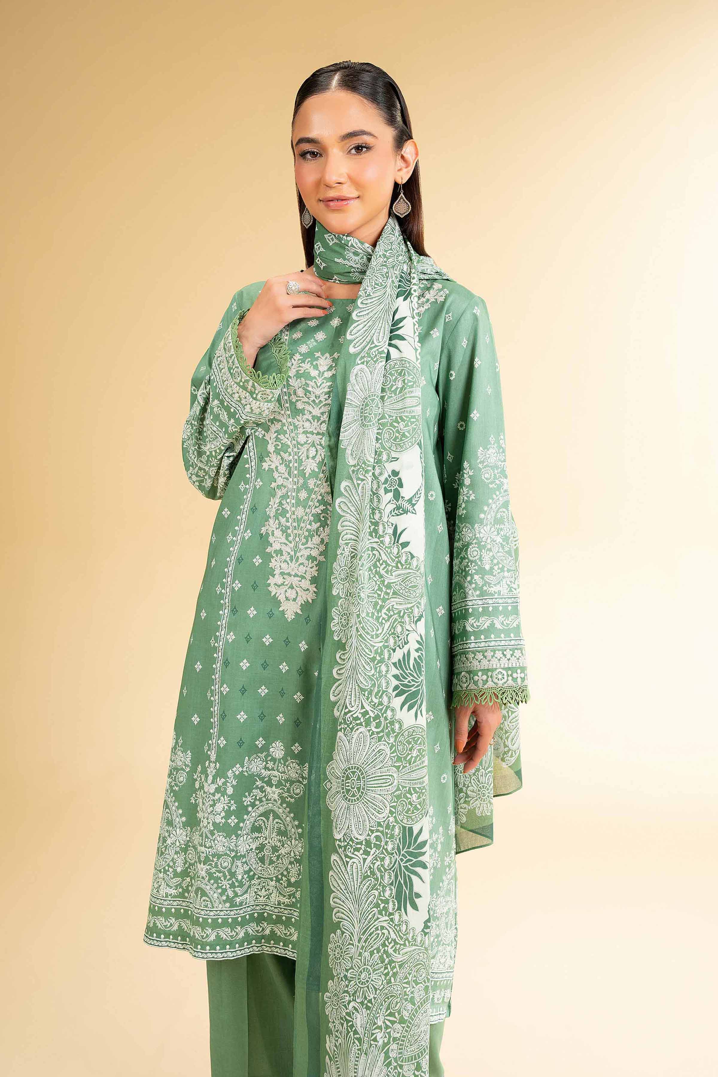 3 Piece - Flatbed Paste Embroidered Suit - 42501667
