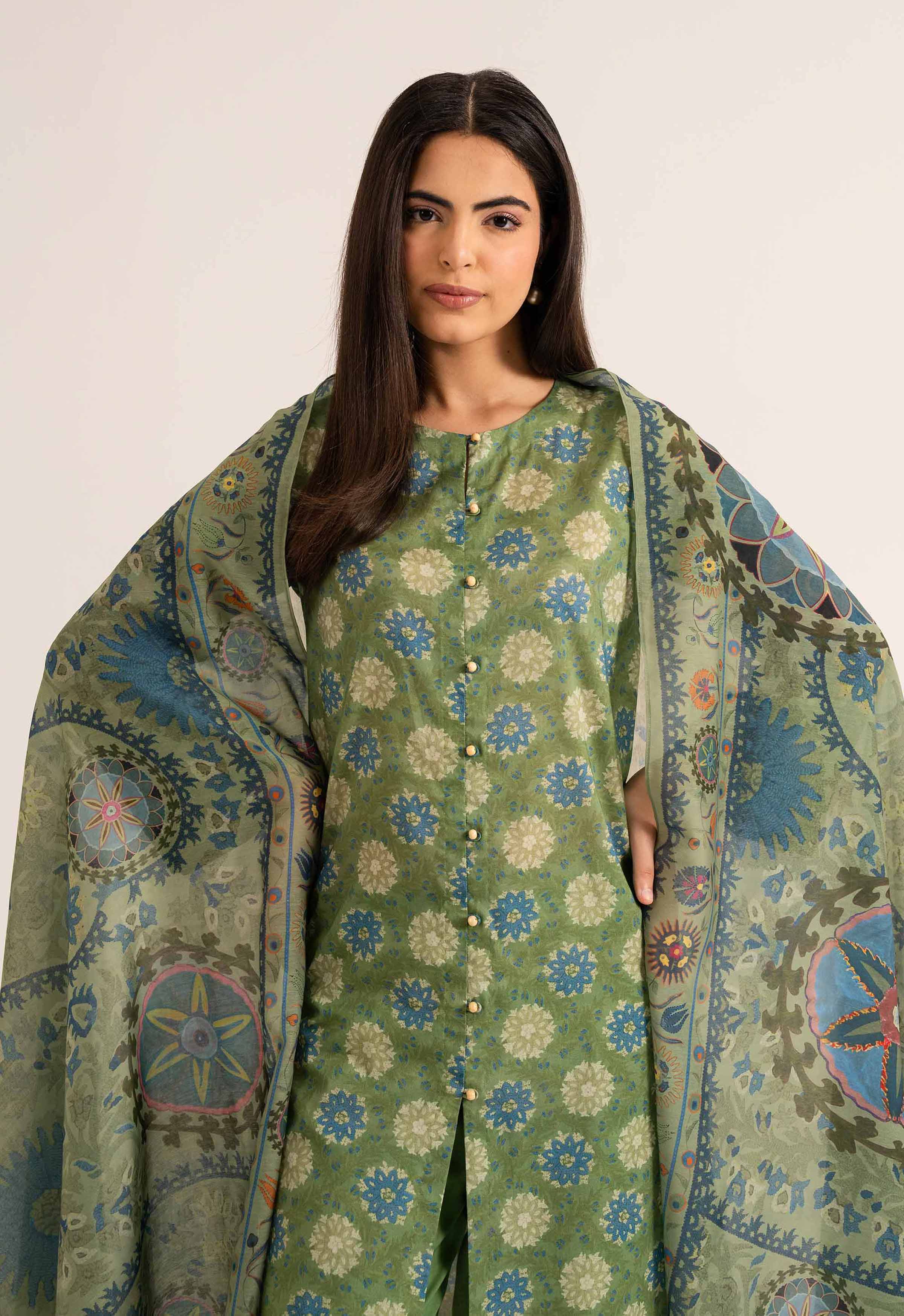 2 Piece - Digital Printed Embroidered Suit - 42501766