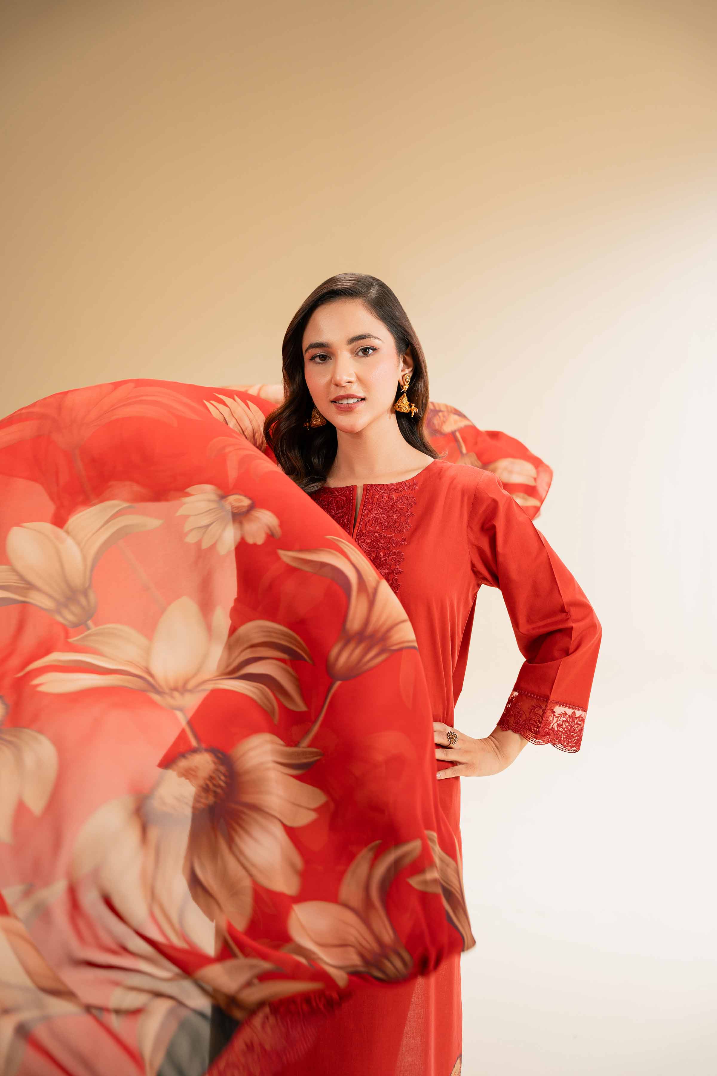 3 Piece - Printed Embroidered Suit - 42519165
