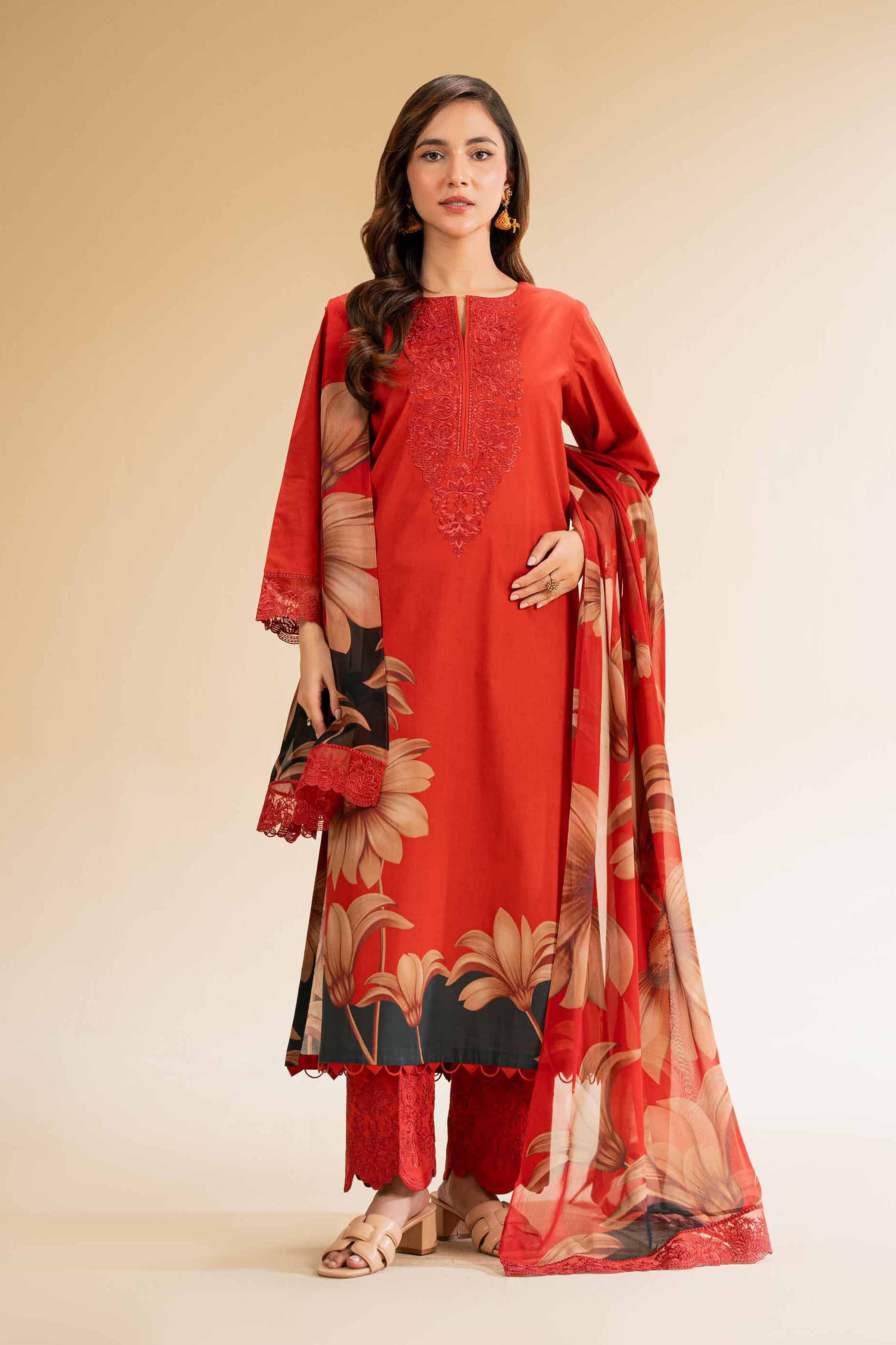 3 Piece - Printed Embroidered Suit - 42519165