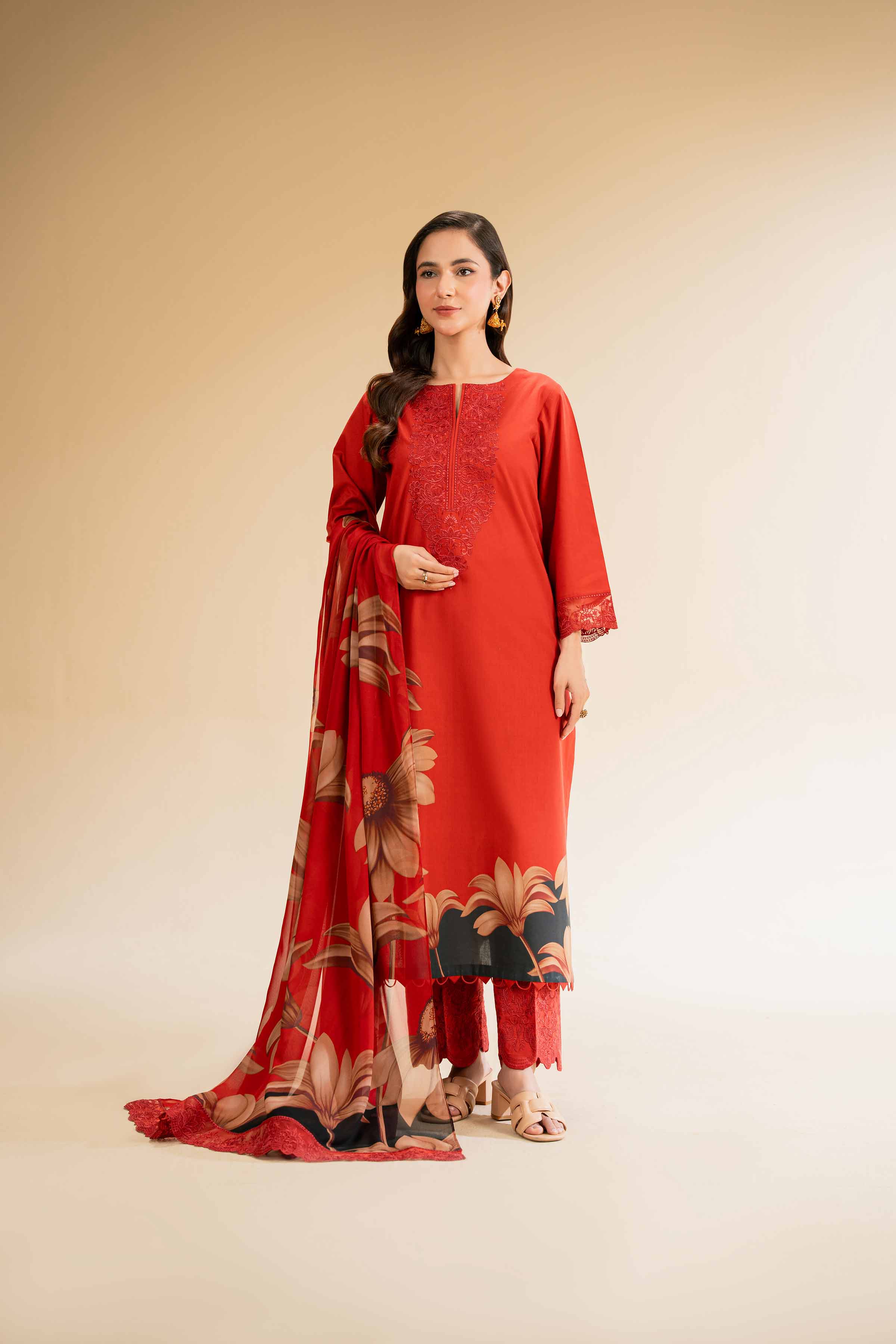 3 Piece - Printed Embroidered Suit - 42519165