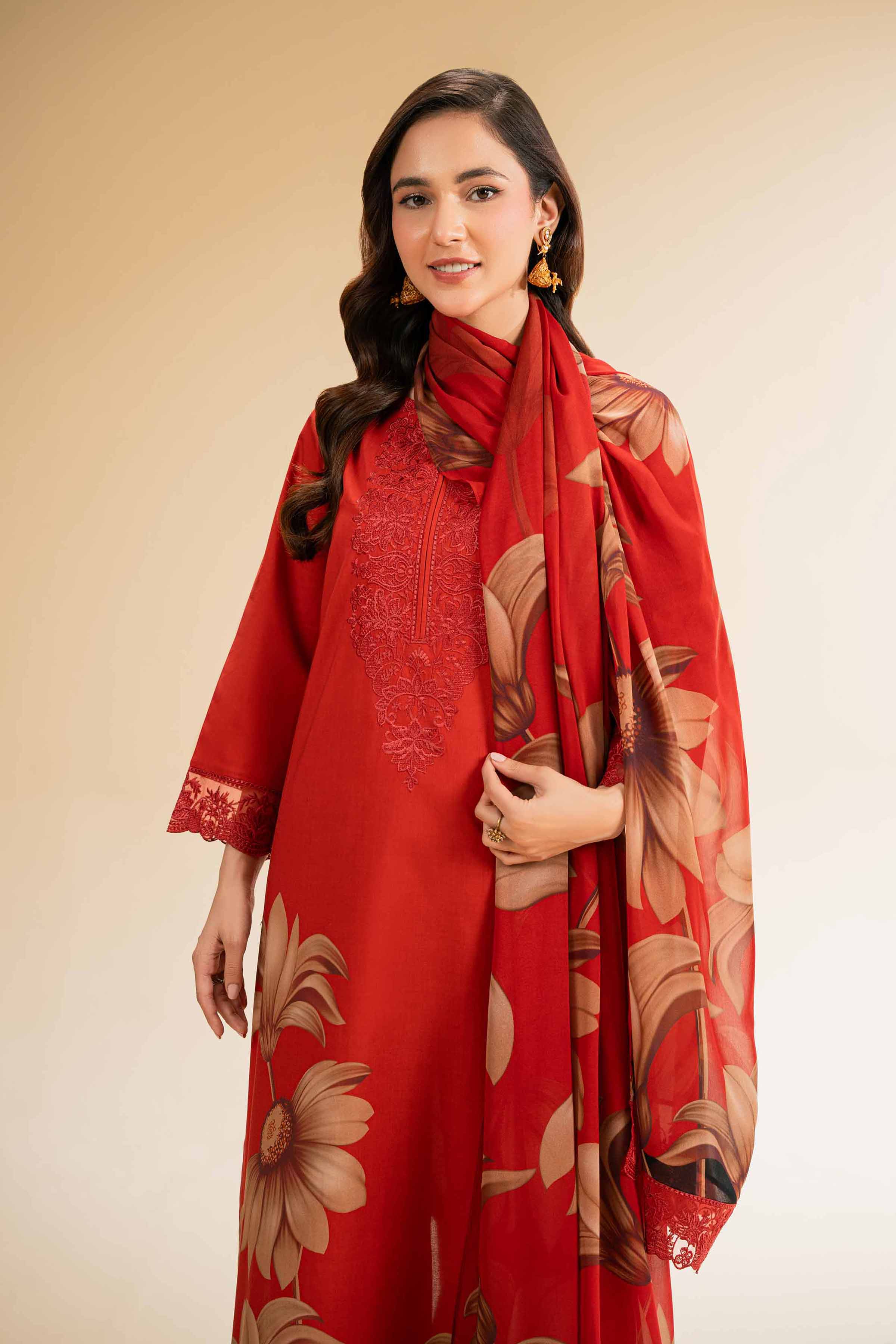 3 Piece - Printed Embroidered Suit - 42519165