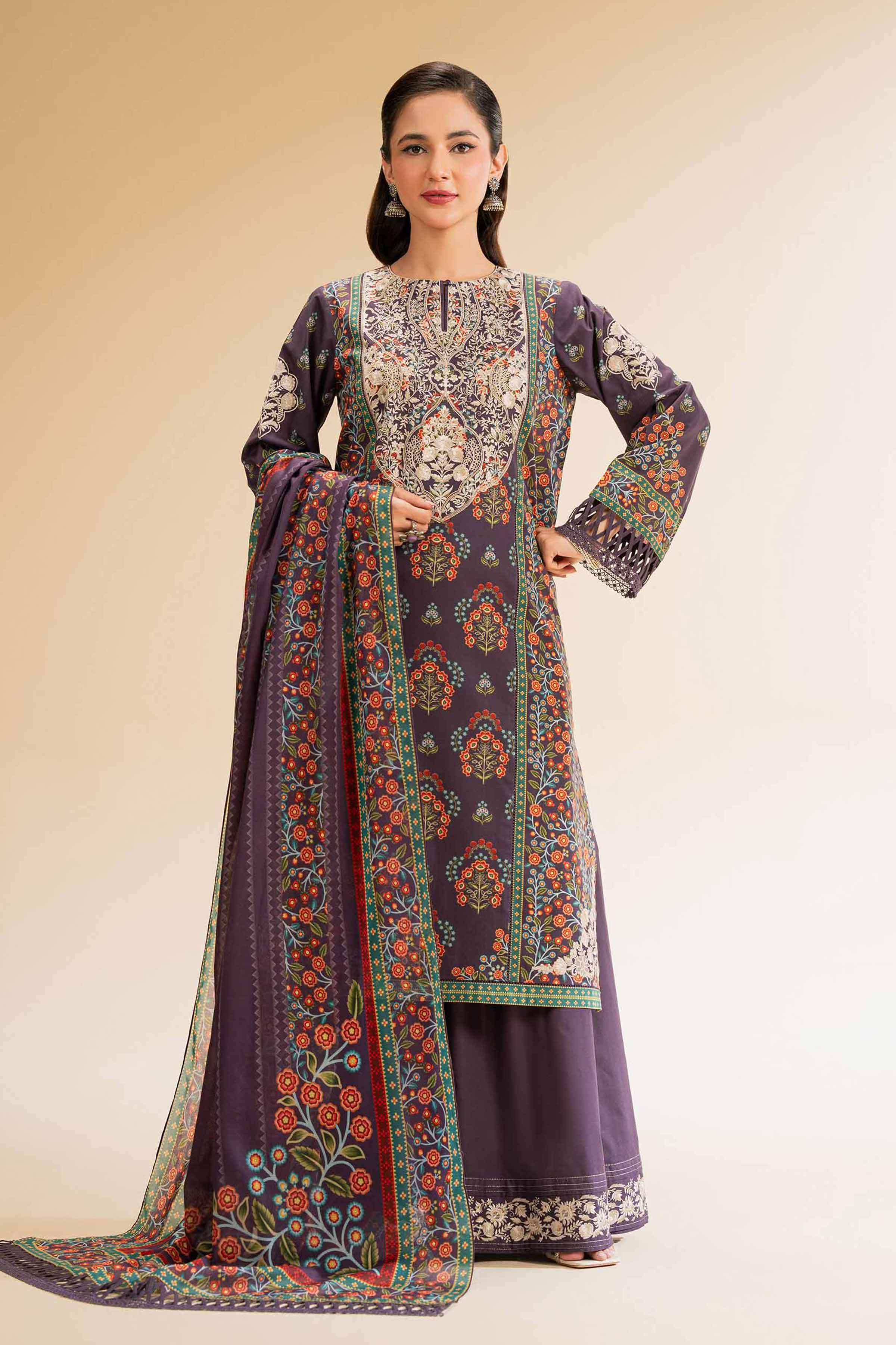 3 Piece - Printed Embroidered Suit - 42519172