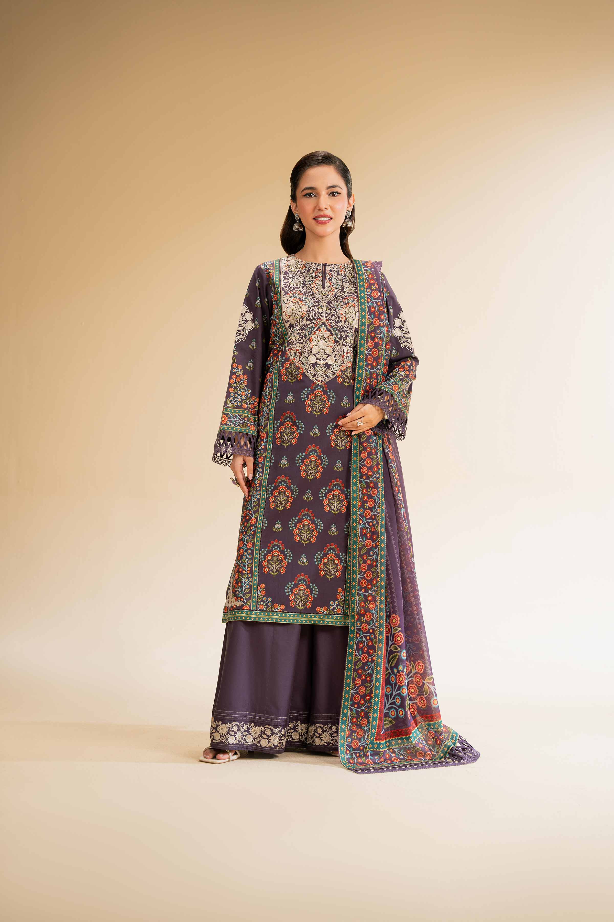 3 Piece - Printed Embroidered Suit - 42519172